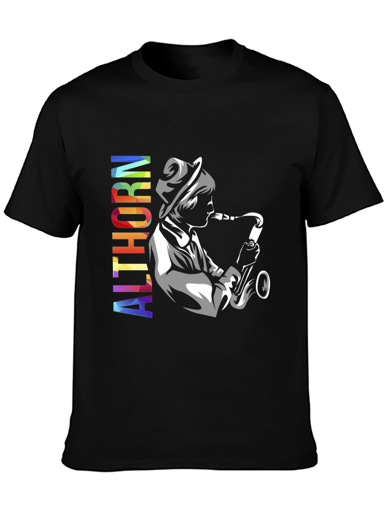 Black Althorn Saxophone Player Graphic T-Shirt view 3