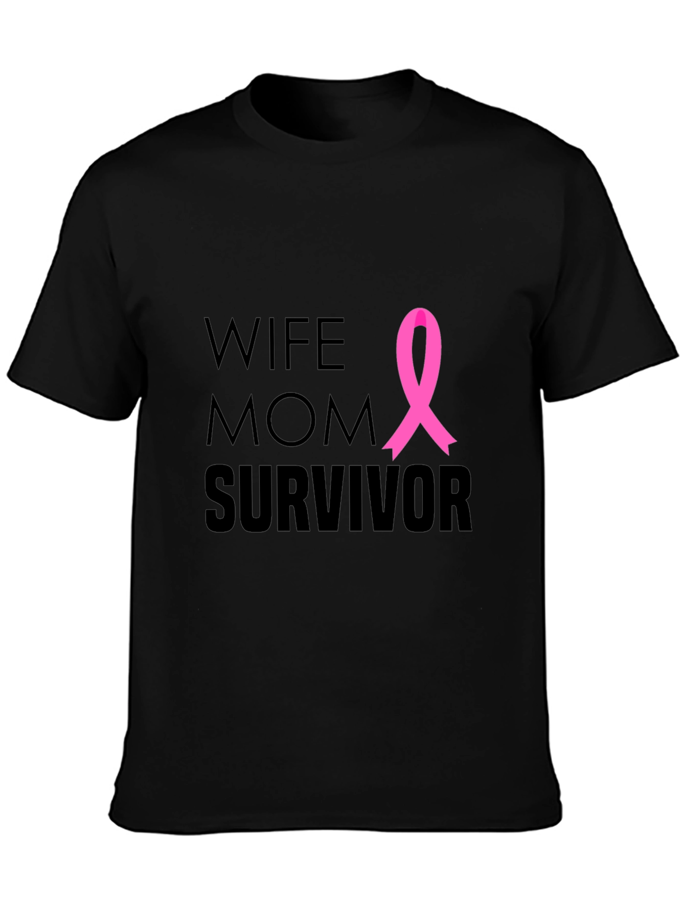 Black Wife Mom Survivor Breast Cancer Awareness T-Shirt view 3
