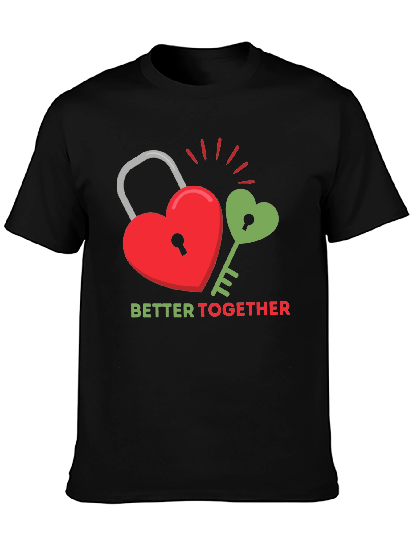 Black Better Together Graphic Tee - Heart Lock and Key Design view 3