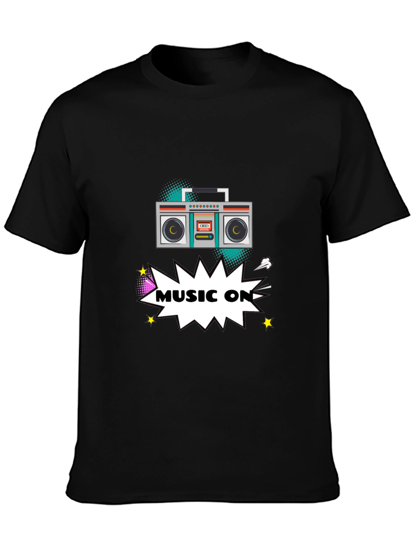 Black Retro Boombox Music On Graphic T-Shirt view 3