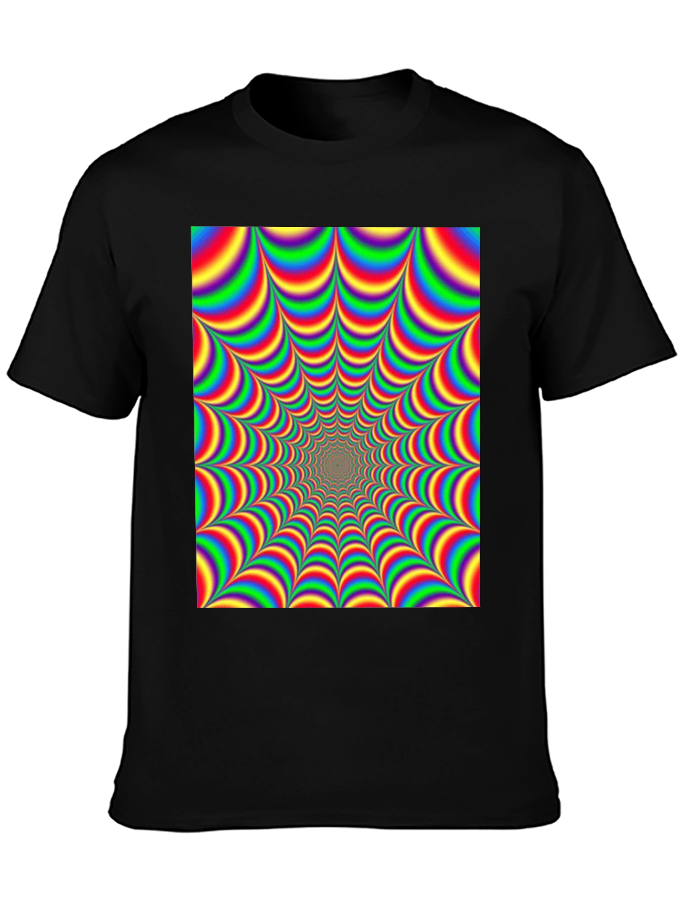 Black Optical Illusion T-Shirt - Hypnotic Rainbow Design view 3