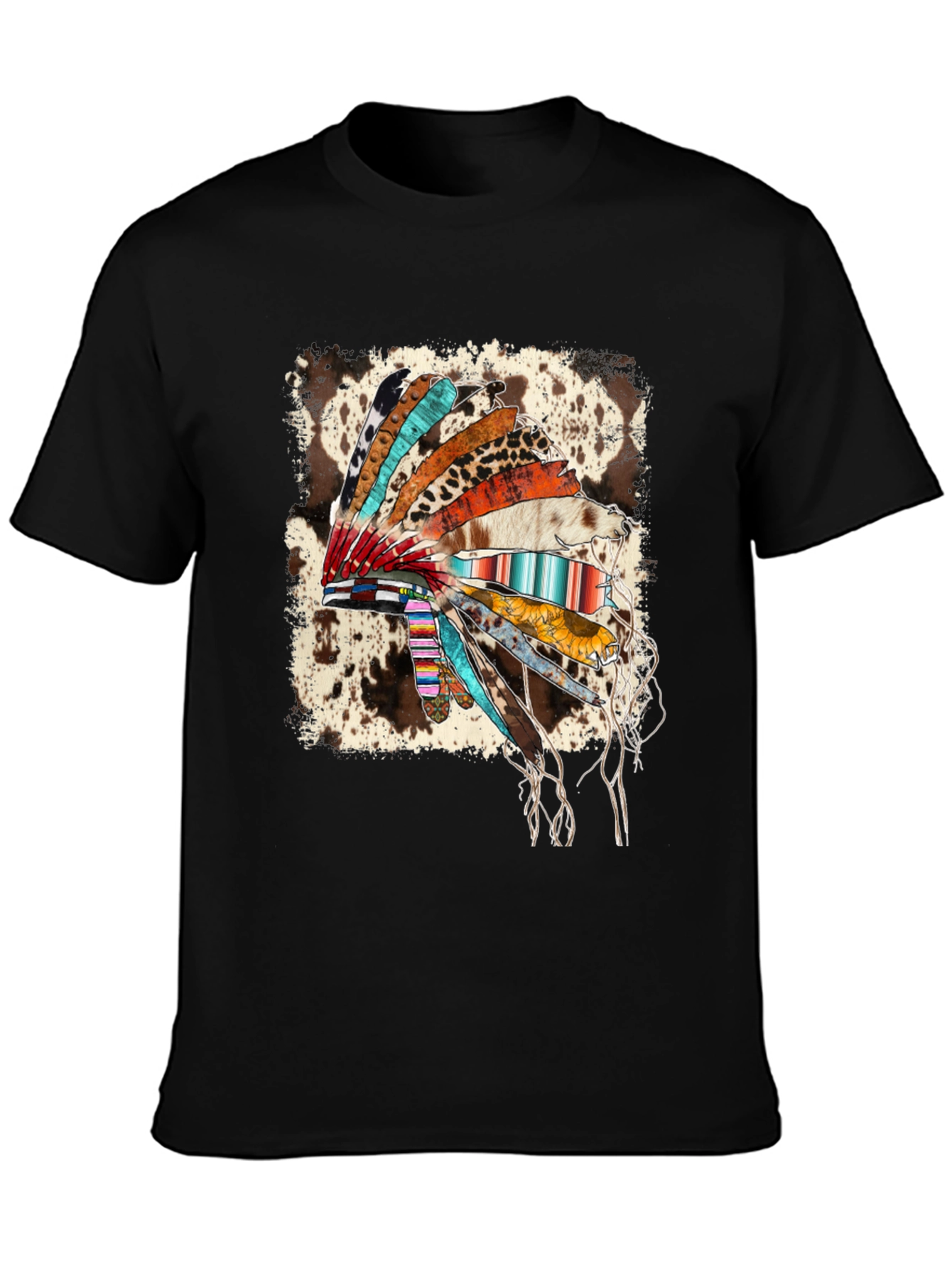 Black Rustic Headdress Graphic Tee - Western Style view 3