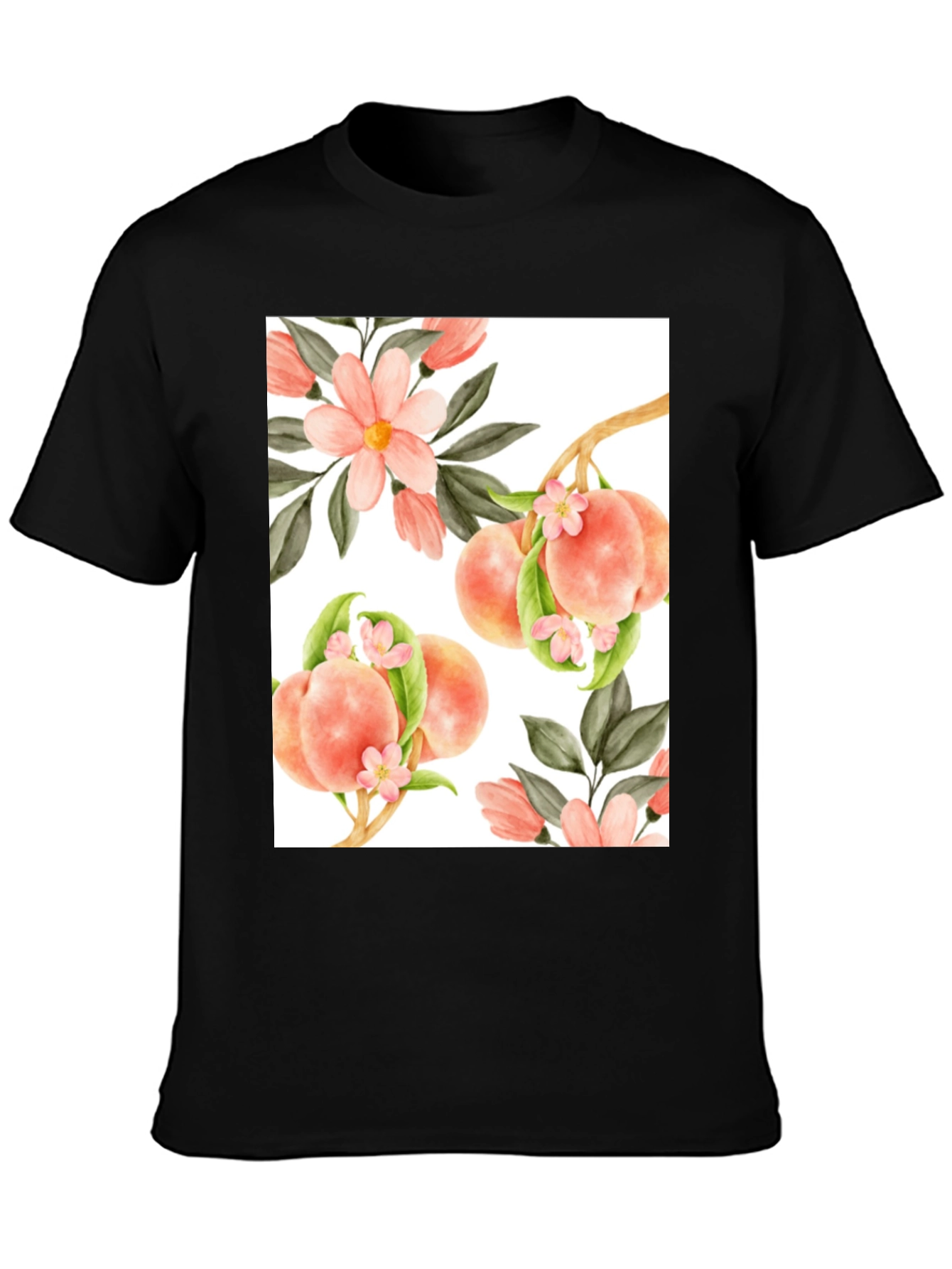 Black Peach Floral T-Shirt - Unique Design view 3