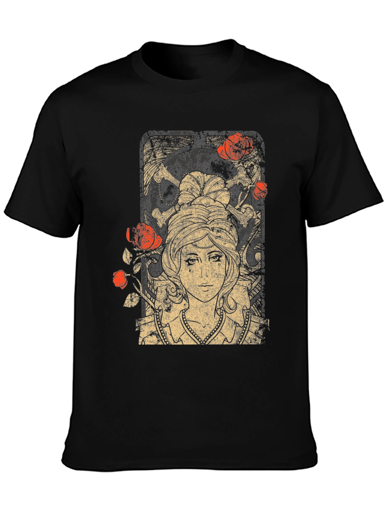 Black Gothic Maiden T-Shirt: Roses & Skulls view 3
