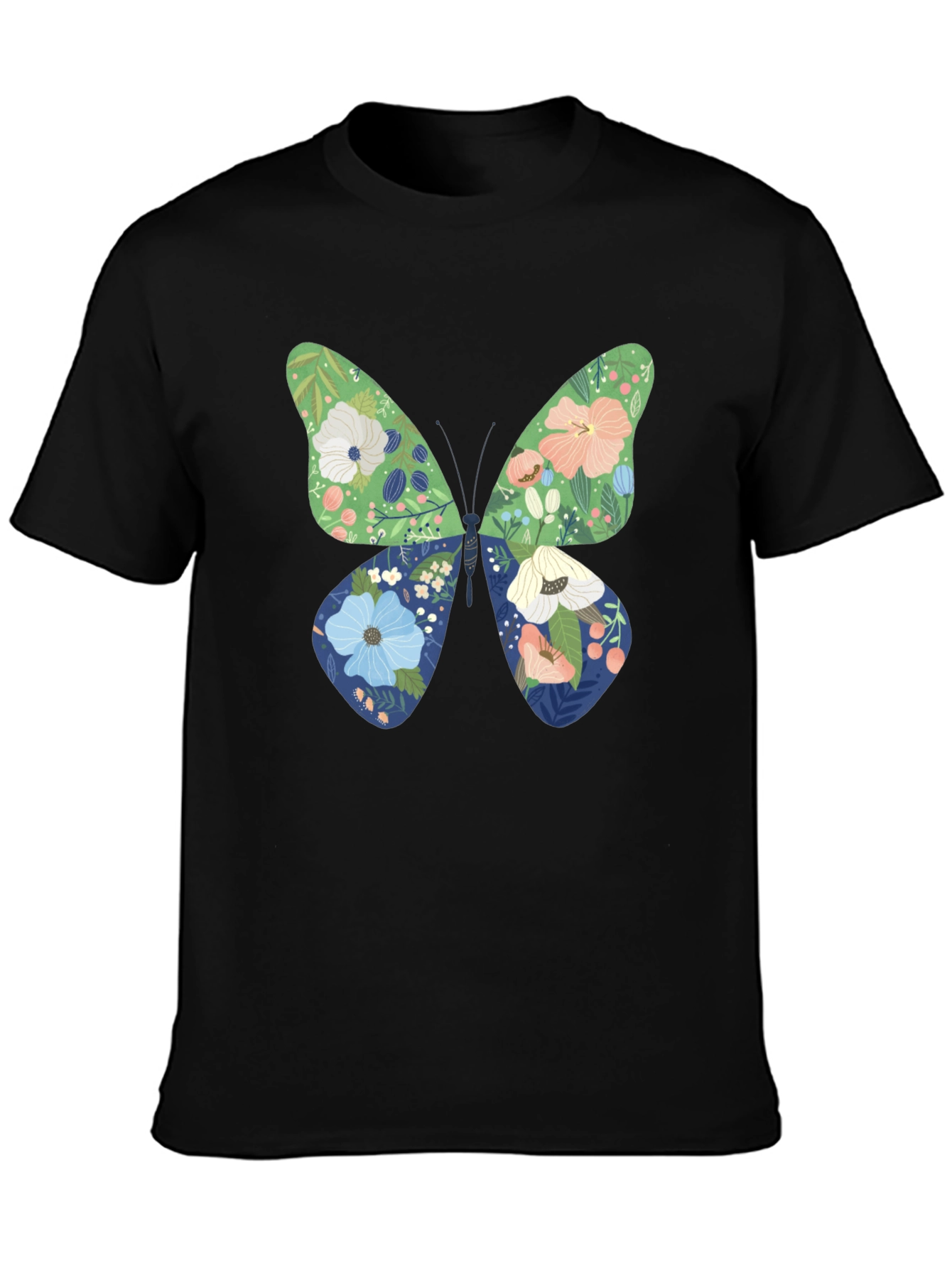 Black Floral Butterfly Graphic Black T-Shirt view 3