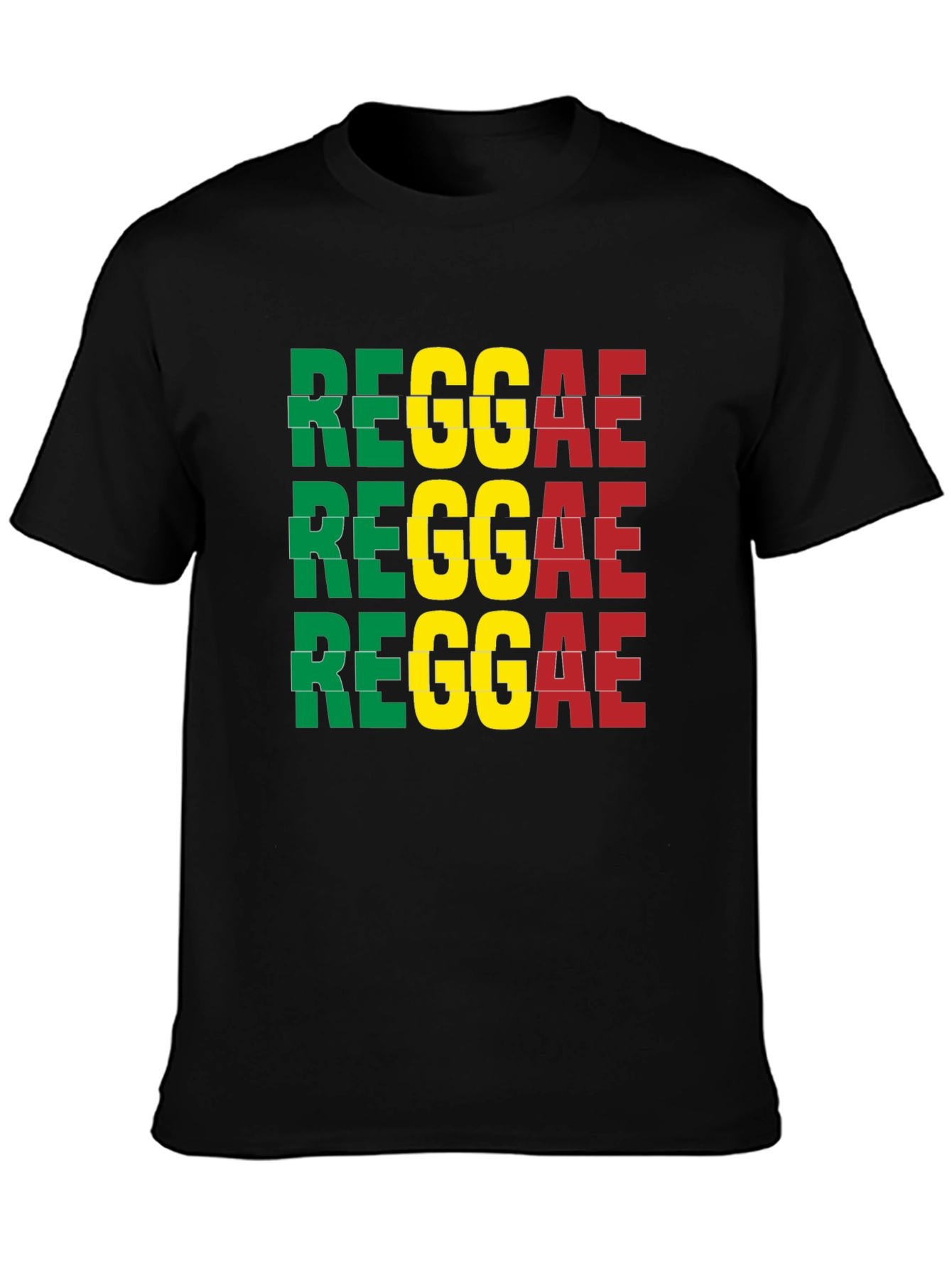 Black Reggae T-Shirt - Green, Yellow, Red view 3