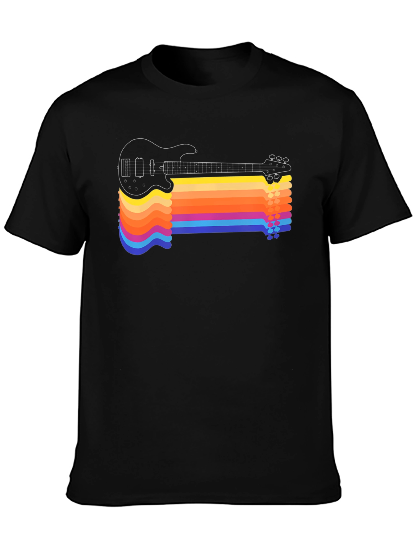 Black Retro Guitar Rainbow Stripe T-Shirt view 3