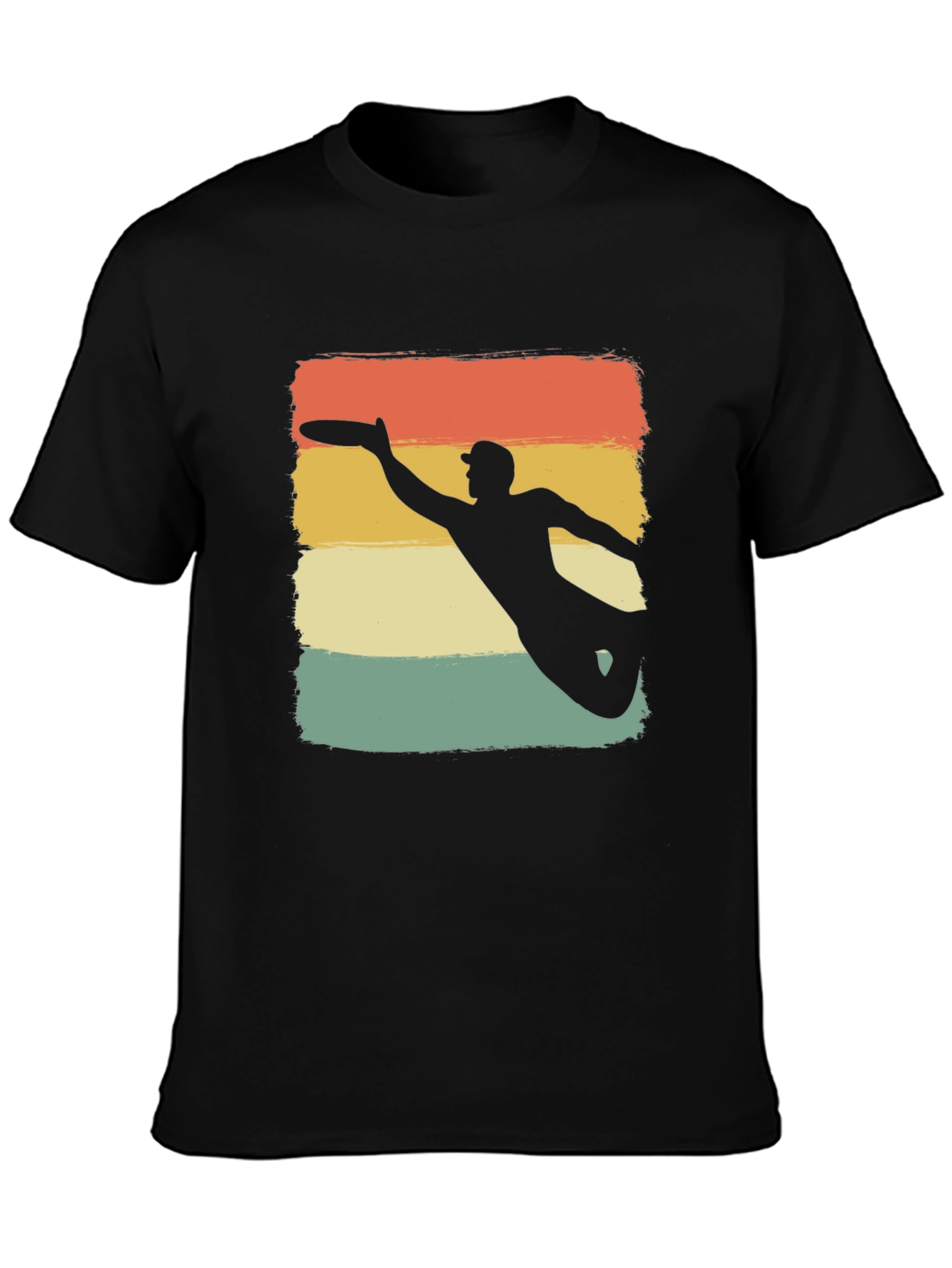 Black Retro Ultimate Frisbee Silhouette T-Shirt view 3