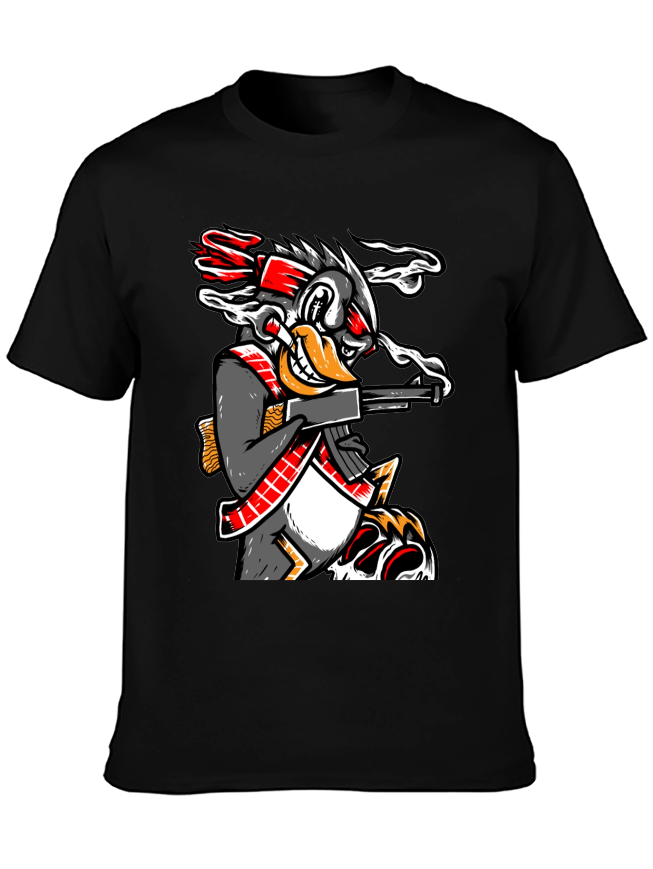 Black Cartoon Duck With Gun Graphic T-Shirt view 3