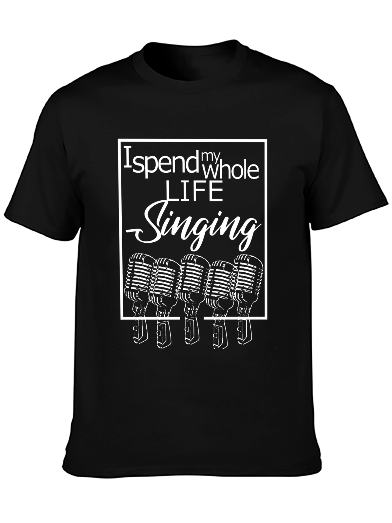 Black Singing Life Tee - Retro Mic Design view 3