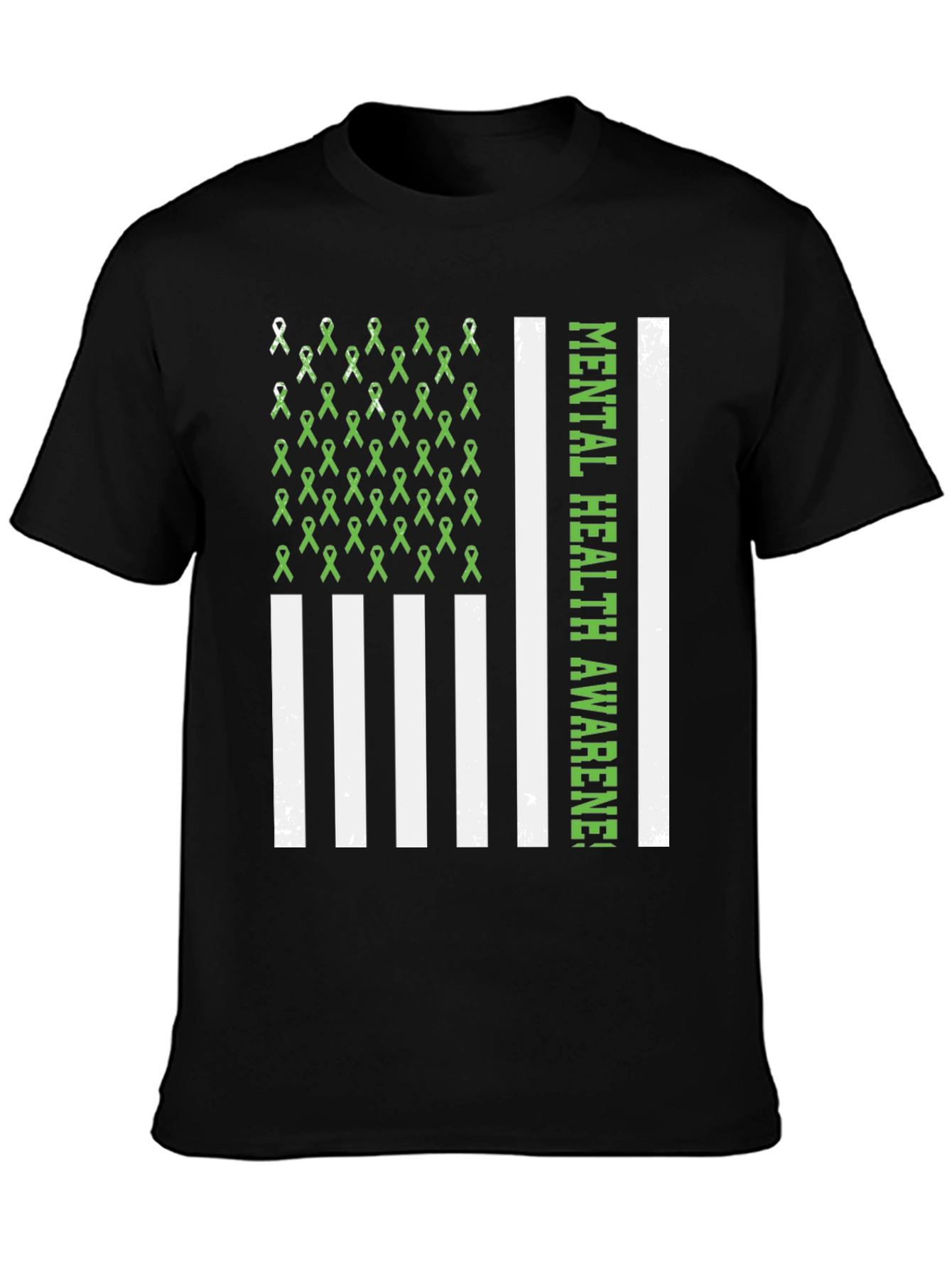 Black Mental Health Awareness Ribbon Flag T-Shirt view 3