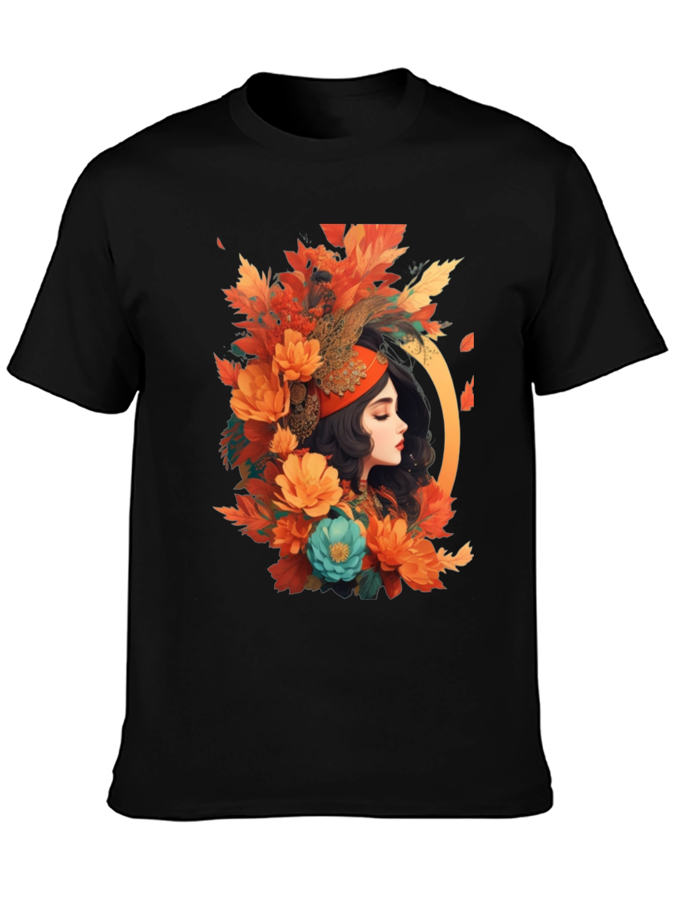Black Floral Portrait Graphic Tee - Autumn Beauty view 3