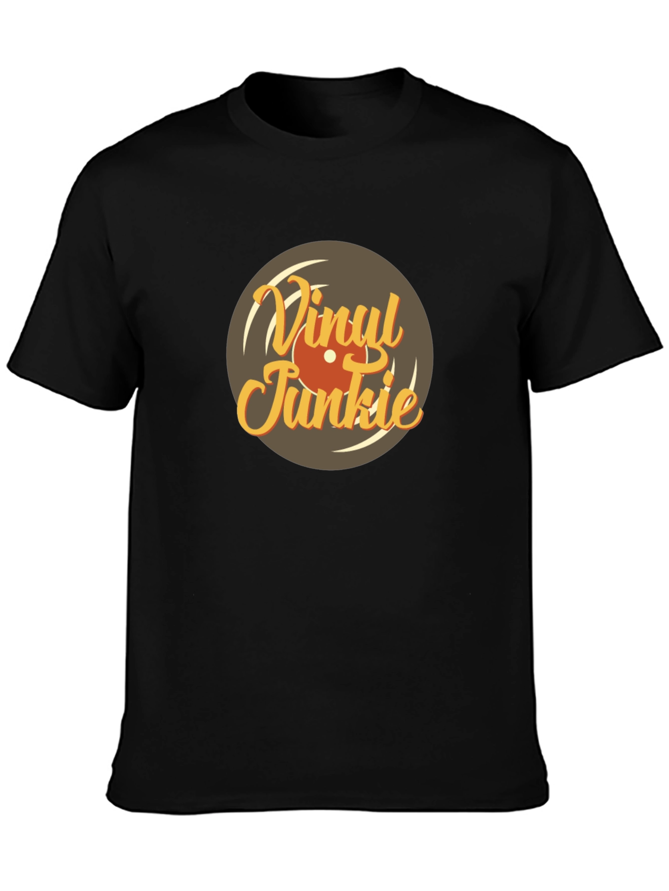 Black Vinyl Junkie Graphic Tee - Retro Music Lover T-Shirt view 3