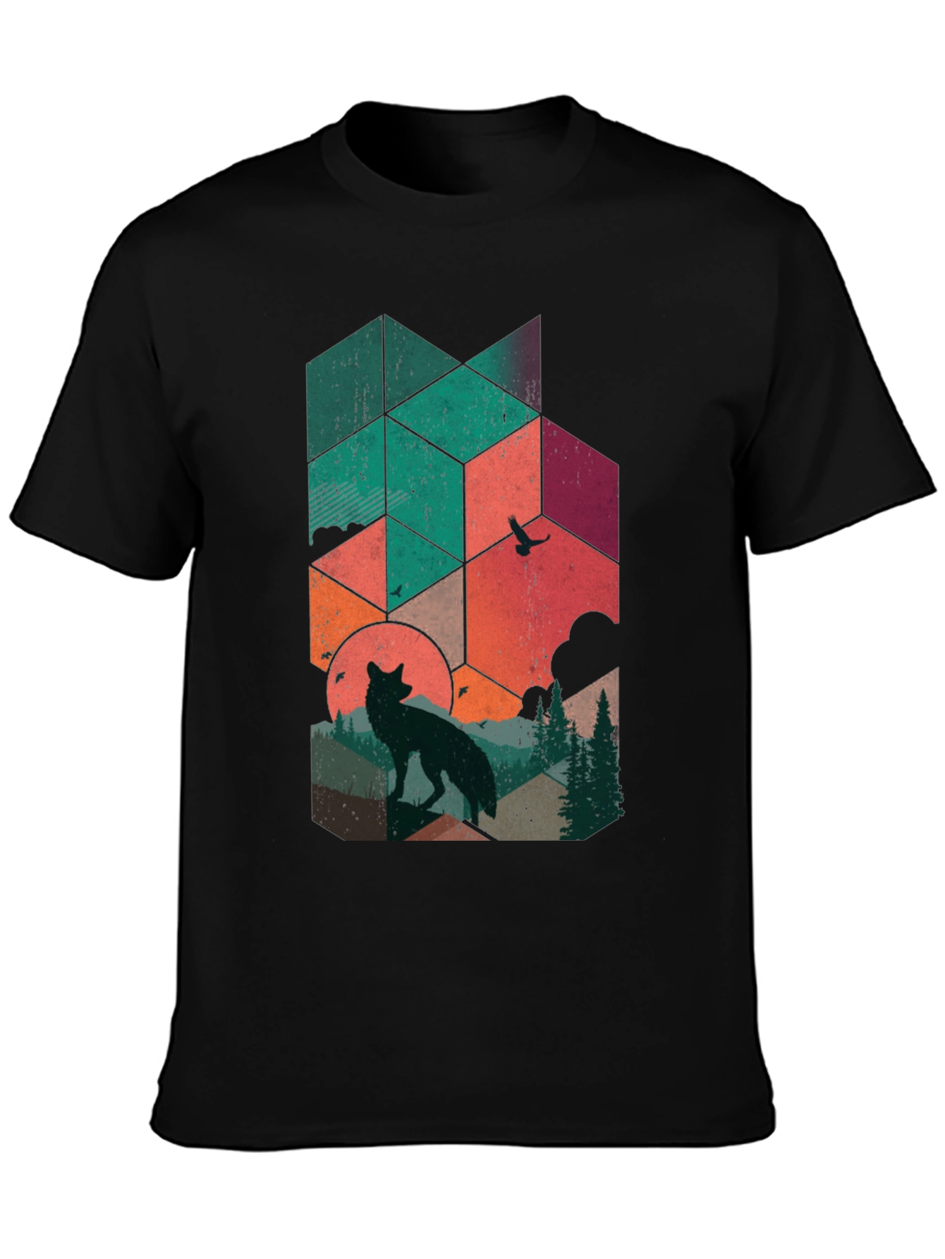 Geometric Wolf Graphic Tee - Nature Inspired Design - 3