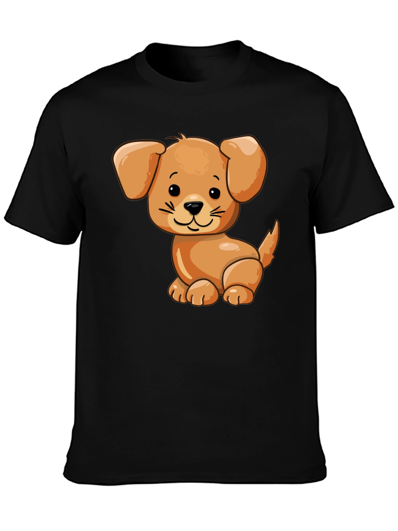Black Cute Cartoon Dog Black T-Shirt view 3