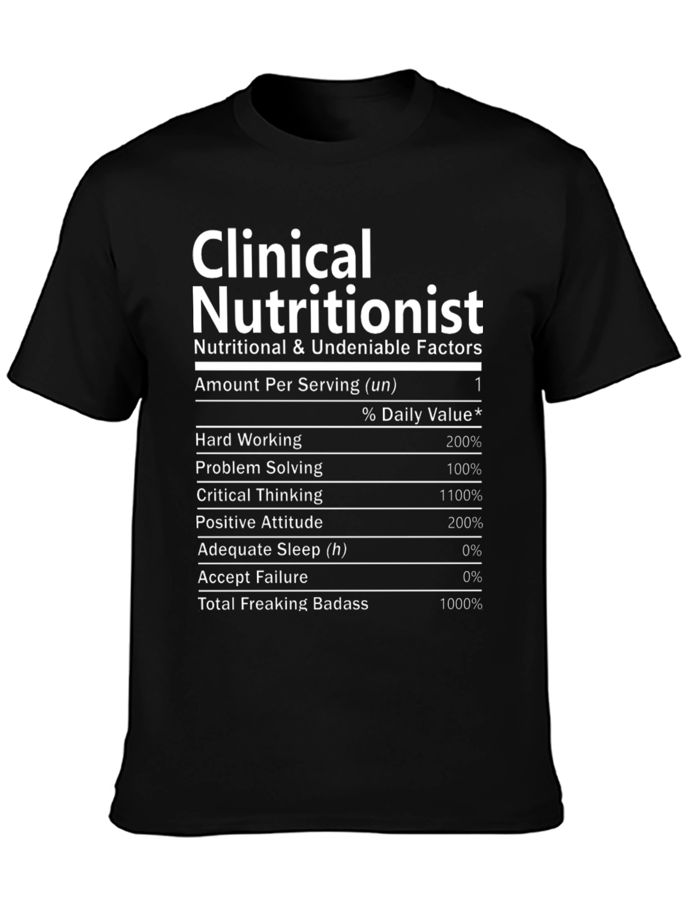 Clinical Nutritionist Funny T-Shirt Nutrition Facts - 3