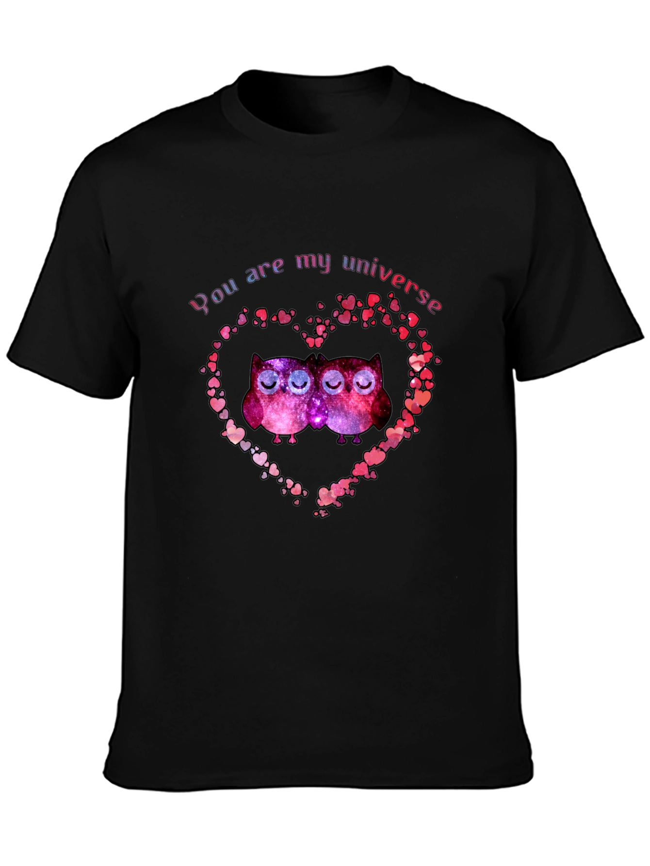 Black You Are My Universe Owls Heart T-Shirt view 3