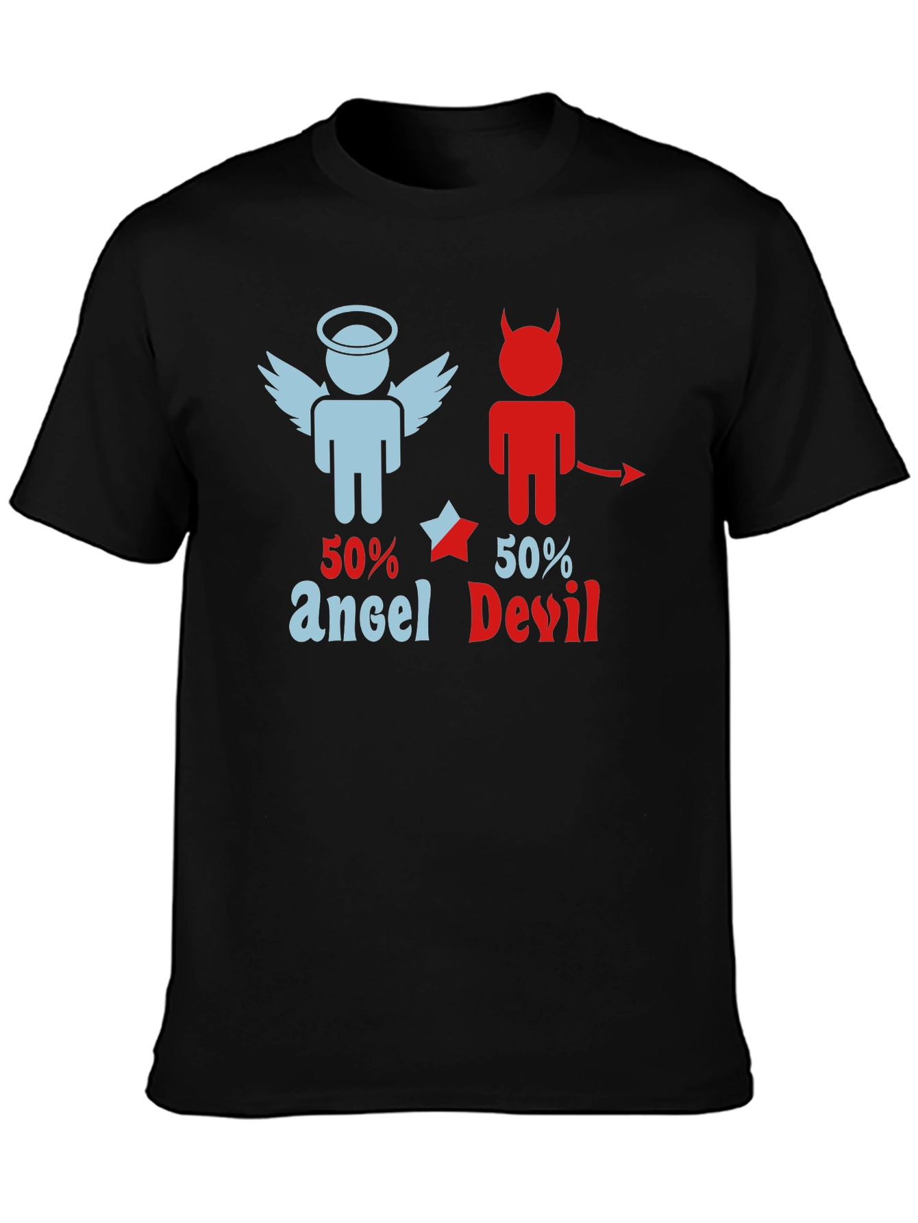 Black 50% Angel 50% Devil Graphic Print T-Shirt view 3