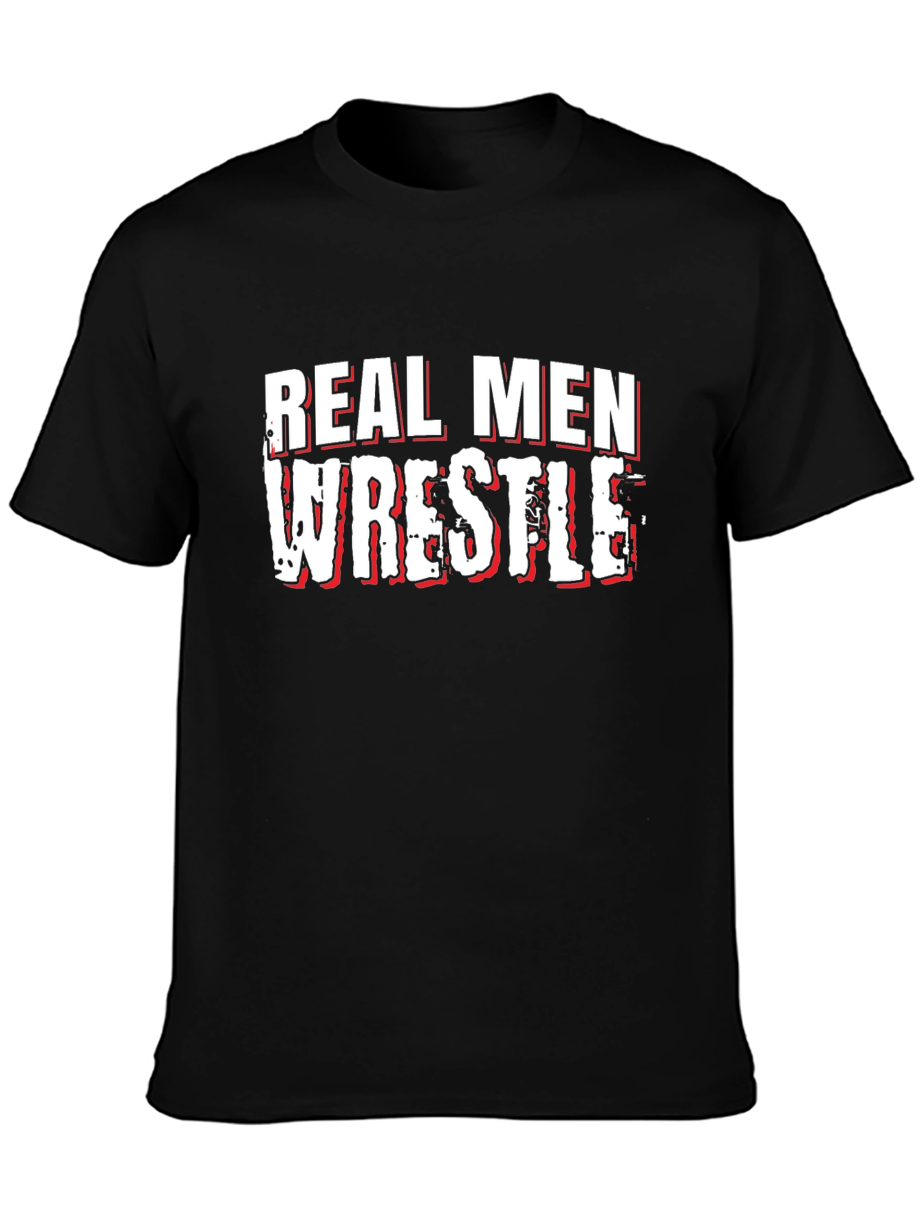 Black Real Men Wrestle T-Shirt - Black view 3