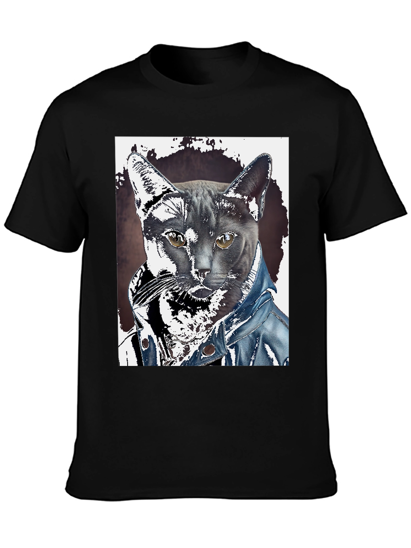 Black Cat in Denim Jacket Graphic Tee - Unique Print view 3