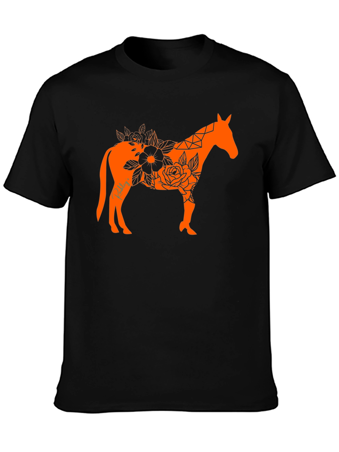 Black Floral Horse Graphic Tee view 3