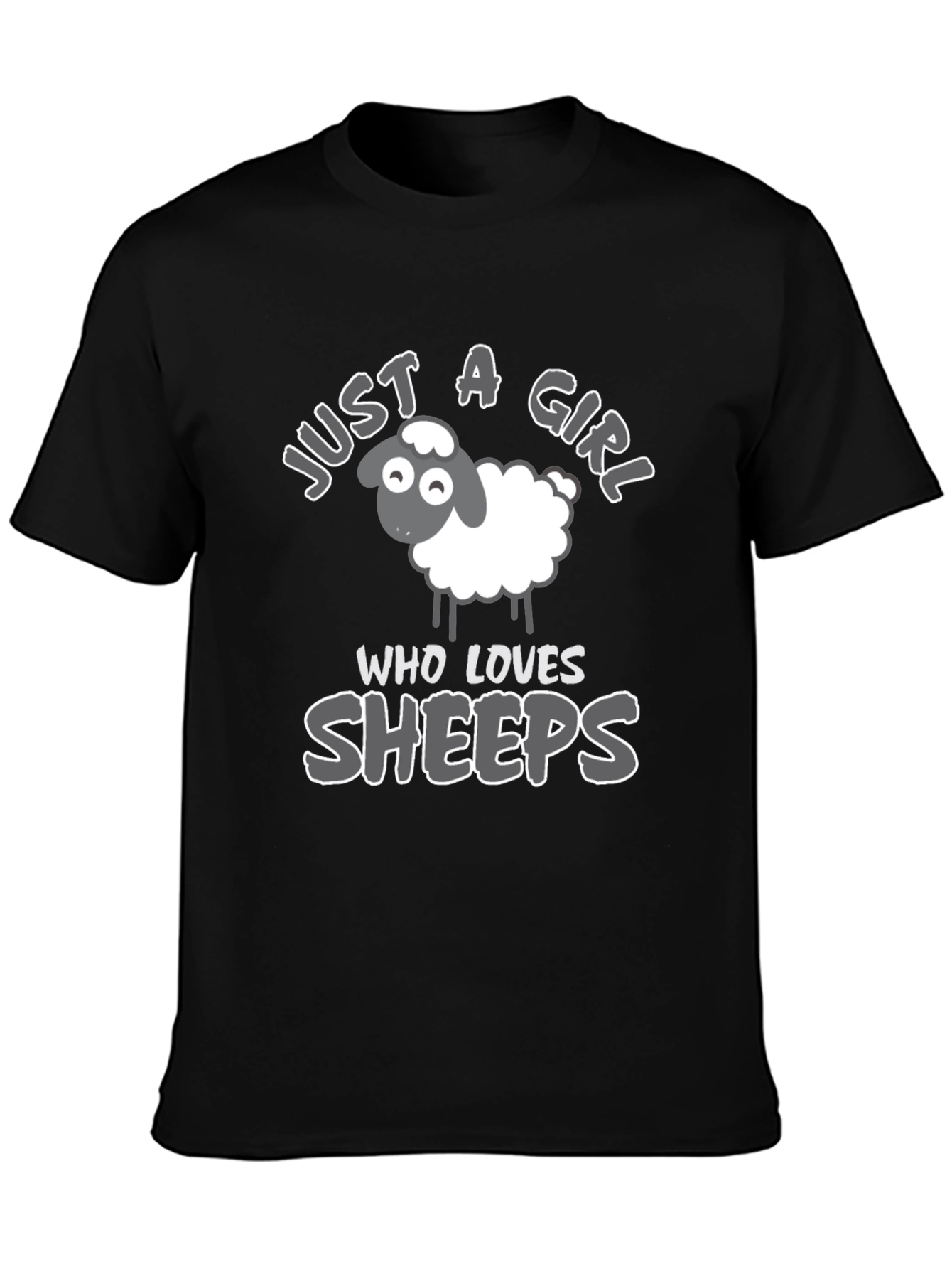 Black Just A Girl Who Loves Sheep T-Shirt view 3