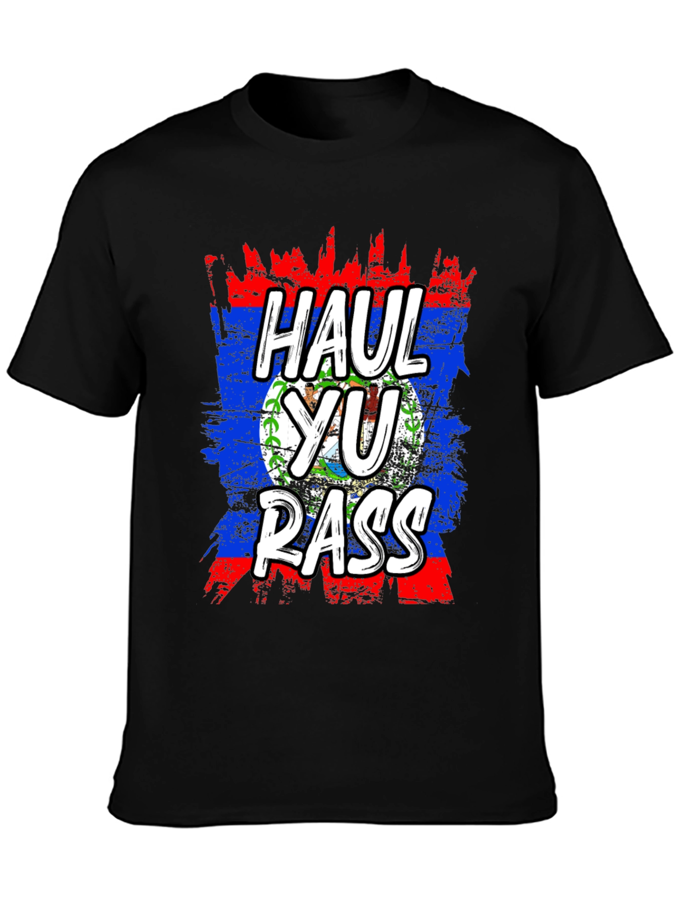 Black Haul Yu Rass T-Shirt - Belize Flag Graphic Tee view 3