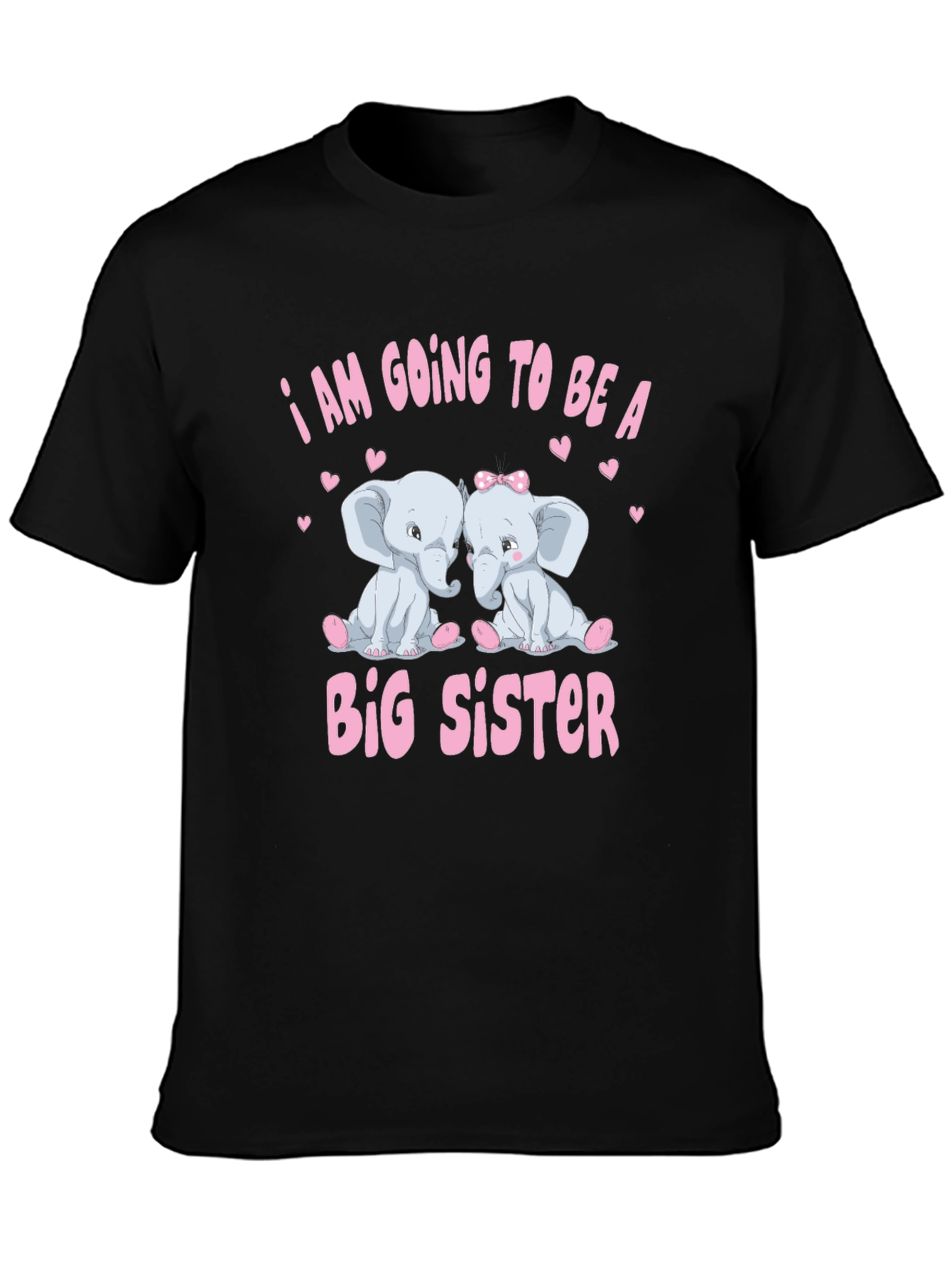 Black I am Going to be a Big Sister Elephant Baby Announcement T-Shirt view 3