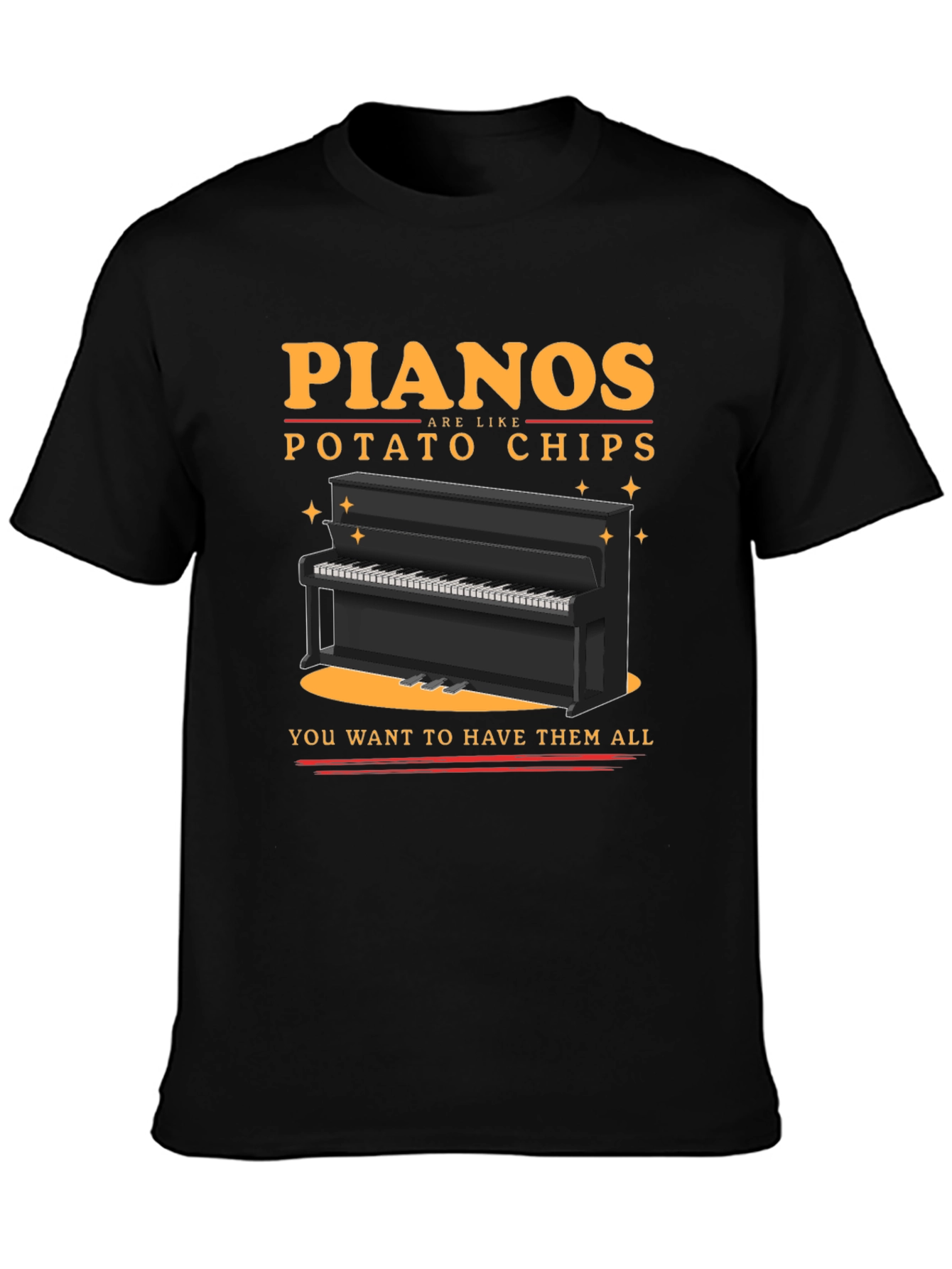 Black Piano Potato Chips Graphic T-Shirt - Musician Humor Tee view 3