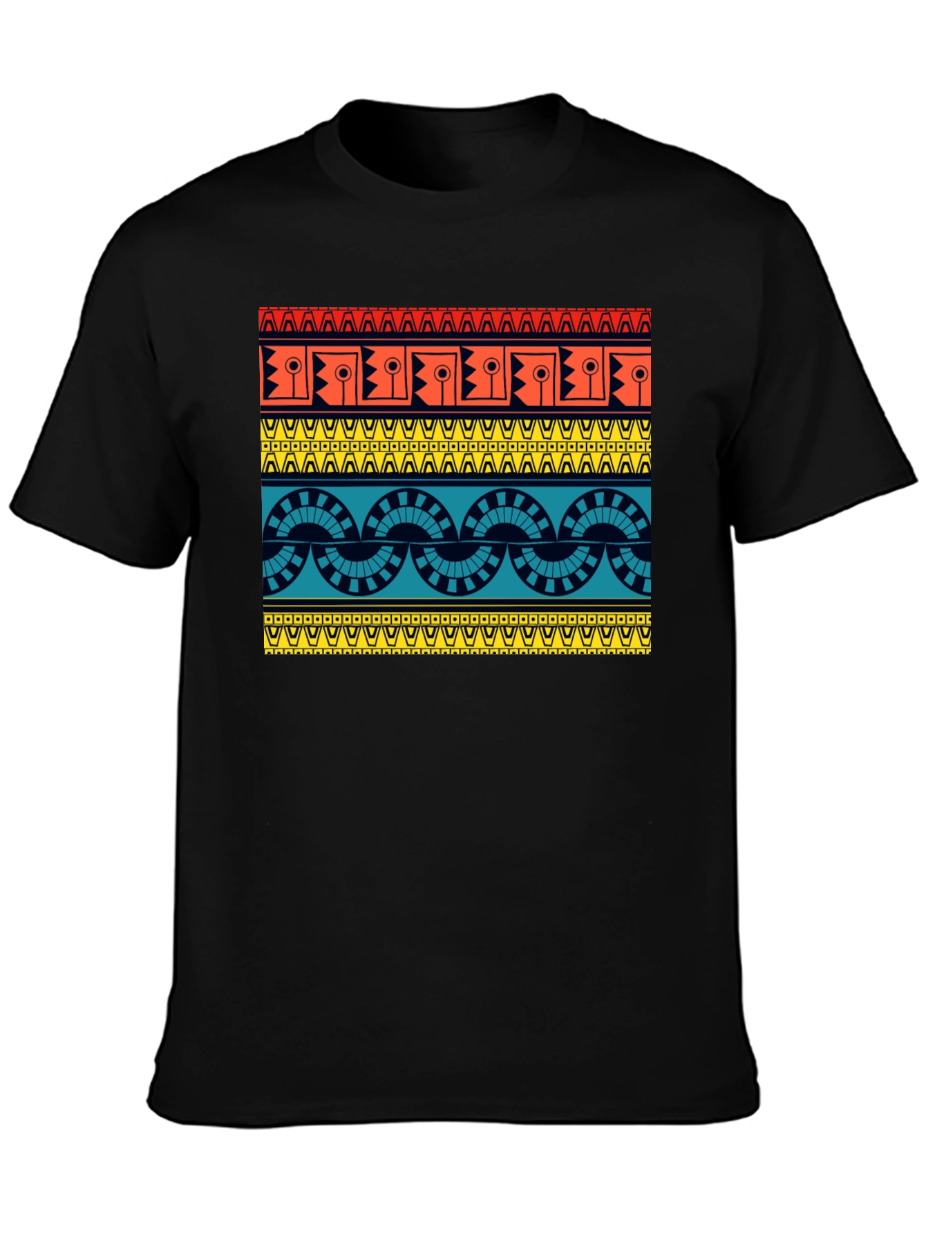 Black Geometric Aztec Pattern Black T-Shirt view 3