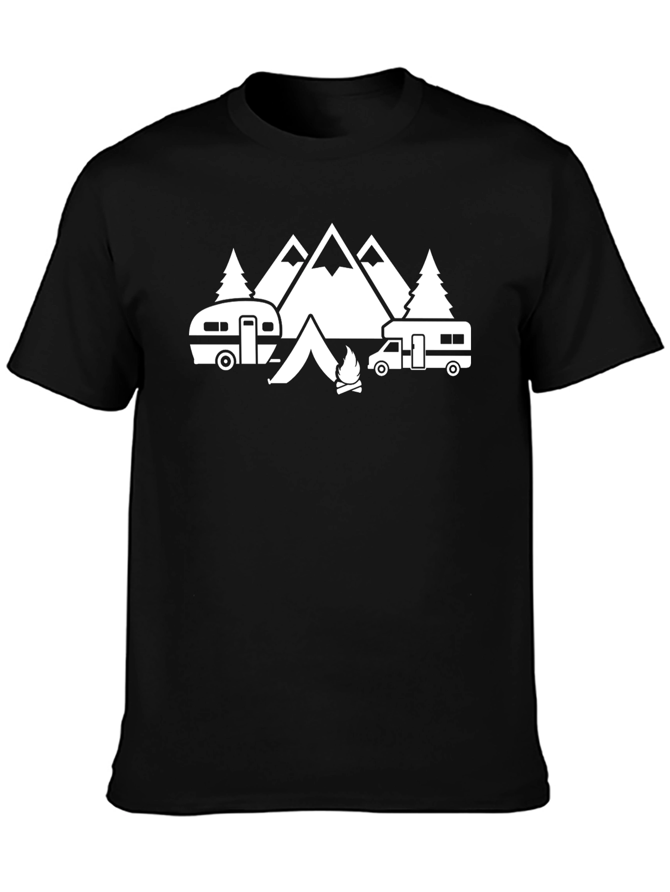 Black Camping Adventure Graphic Tee - Black Cotton T-Shirt view 3