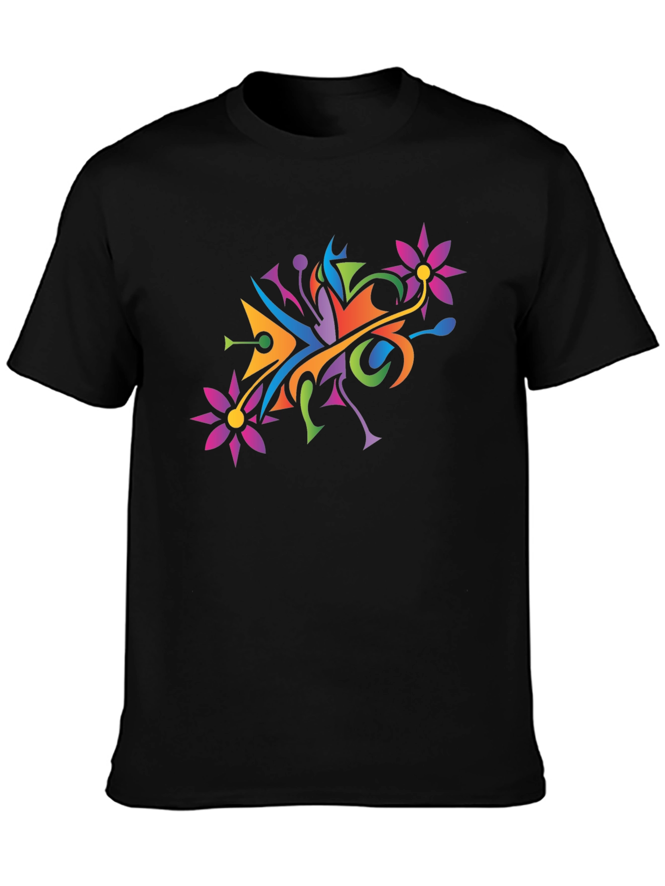 Black Abstract Floral Graphic Print Tee view 3