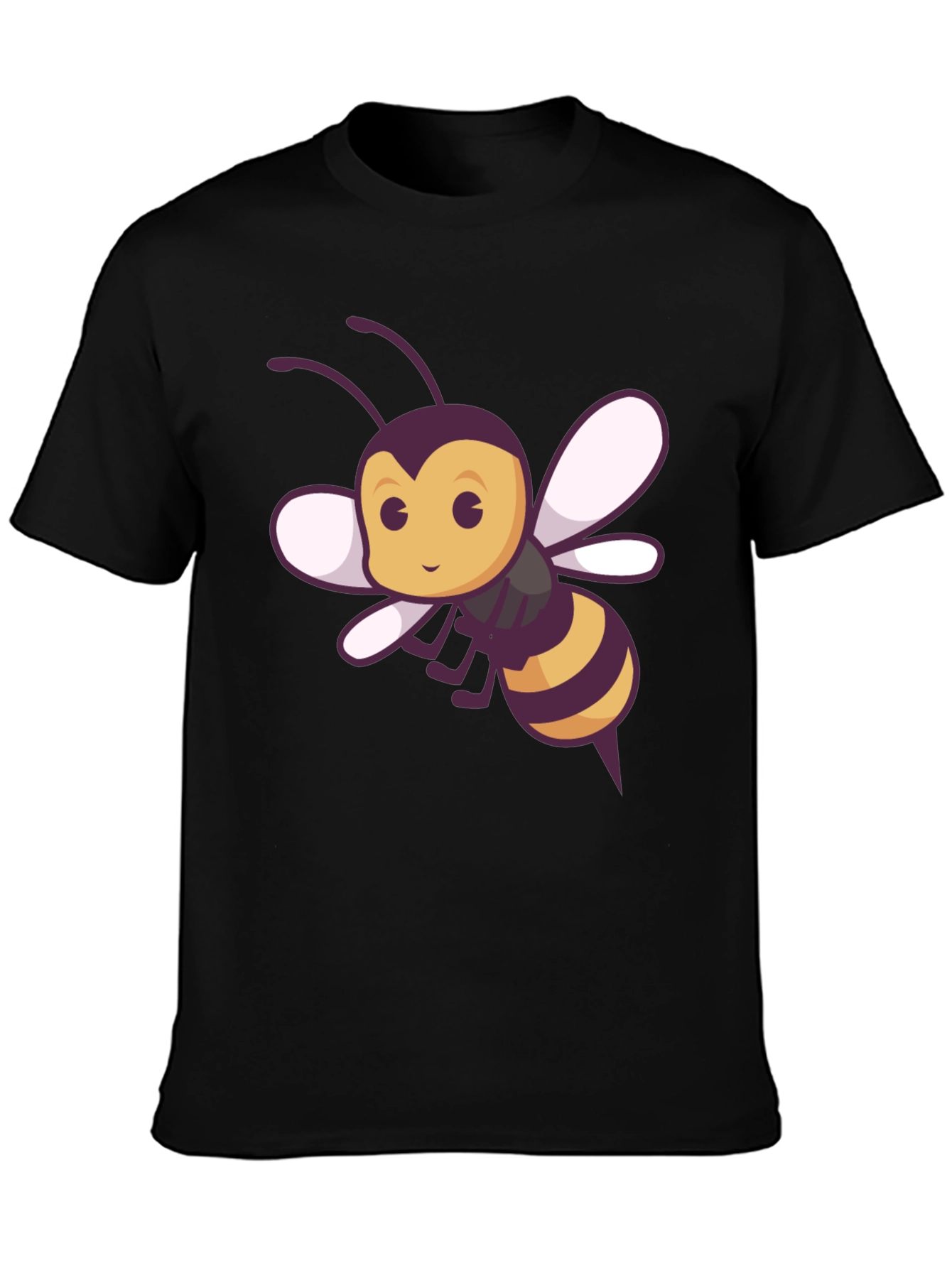 Black Cute Bee Graphic Tee - Black Cotton T-Shirt view 3