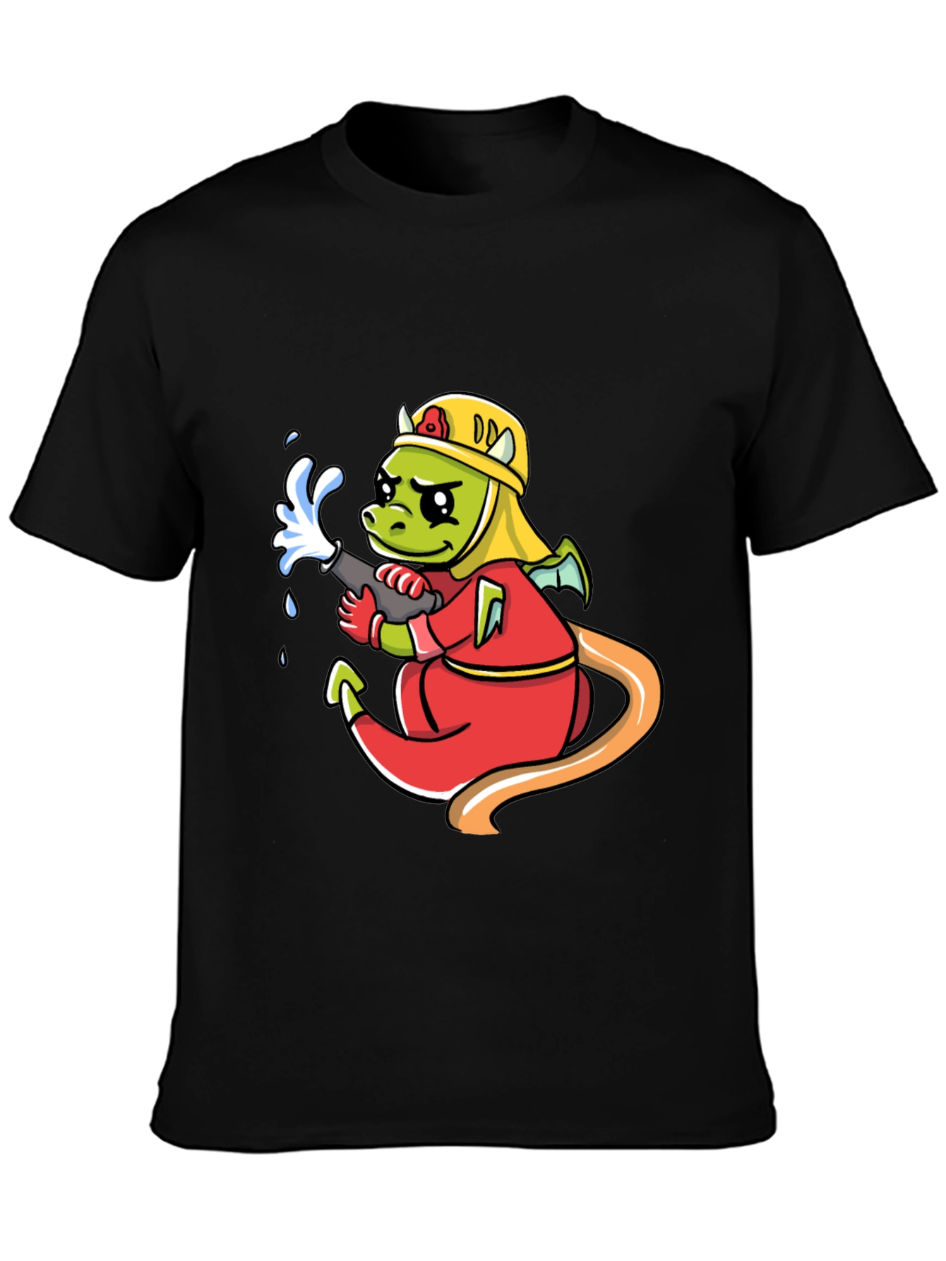 Black Cartoon Dragon Firefighter Graphic T-Shirt view 3