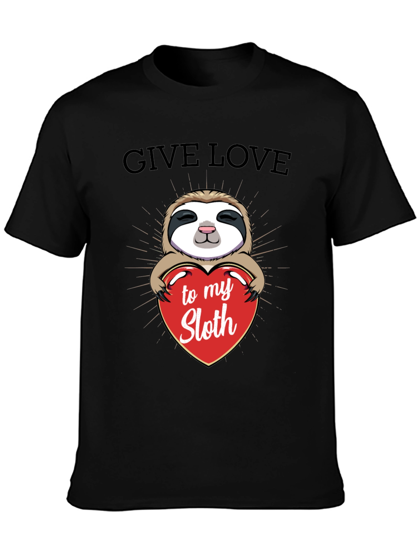 Black Give Love to My Sloth Graphic T-Shirt view 3