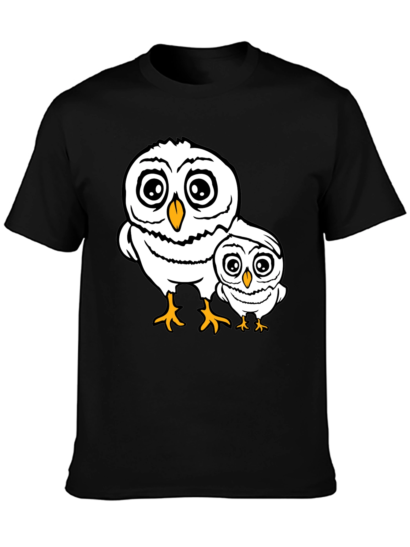 Black Cute Owl Family T-Shirt - Black Cotton Tee view 3