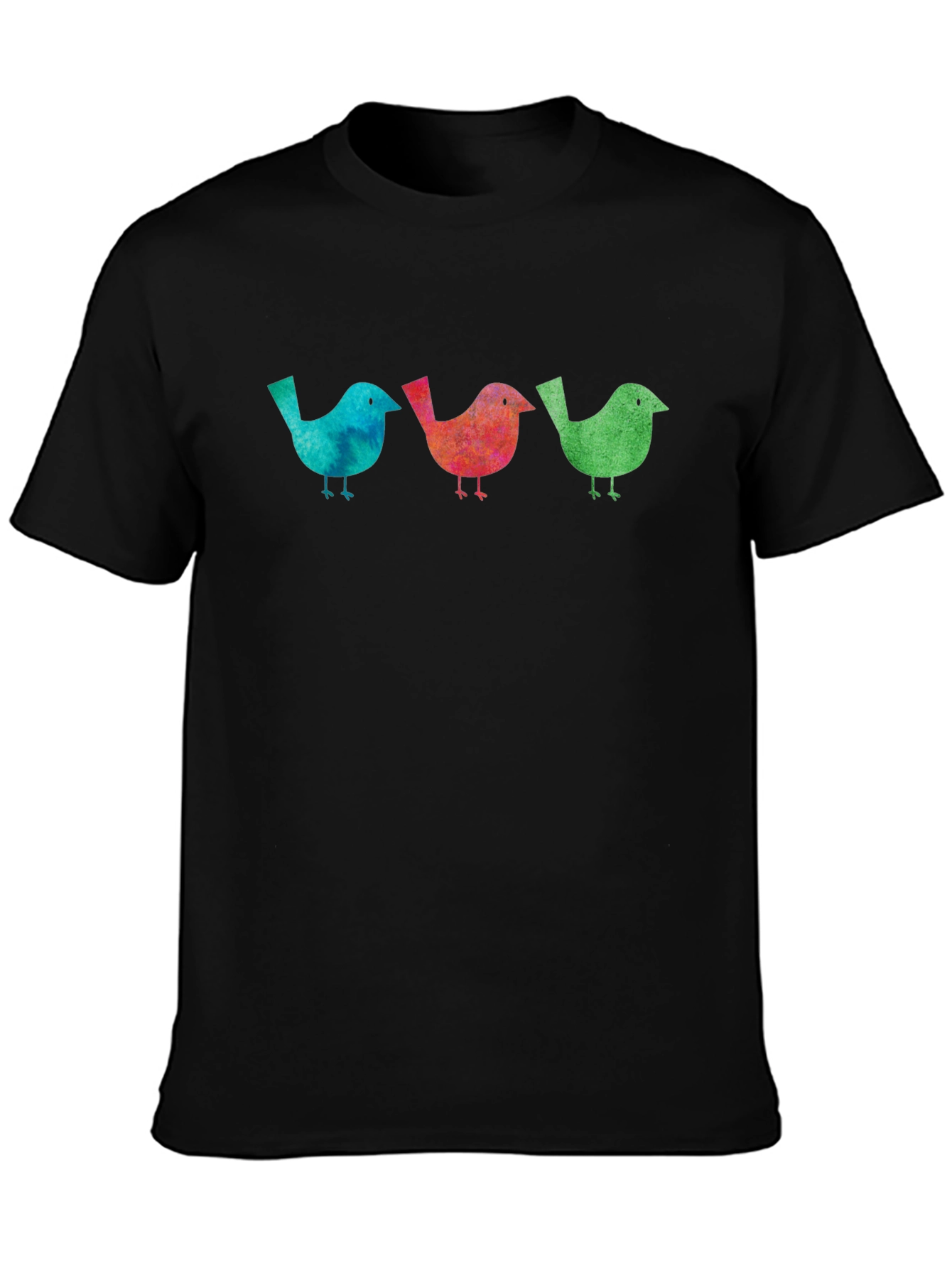 Black Watercolor Bird Trio Graphic Black T-Shirt view 3