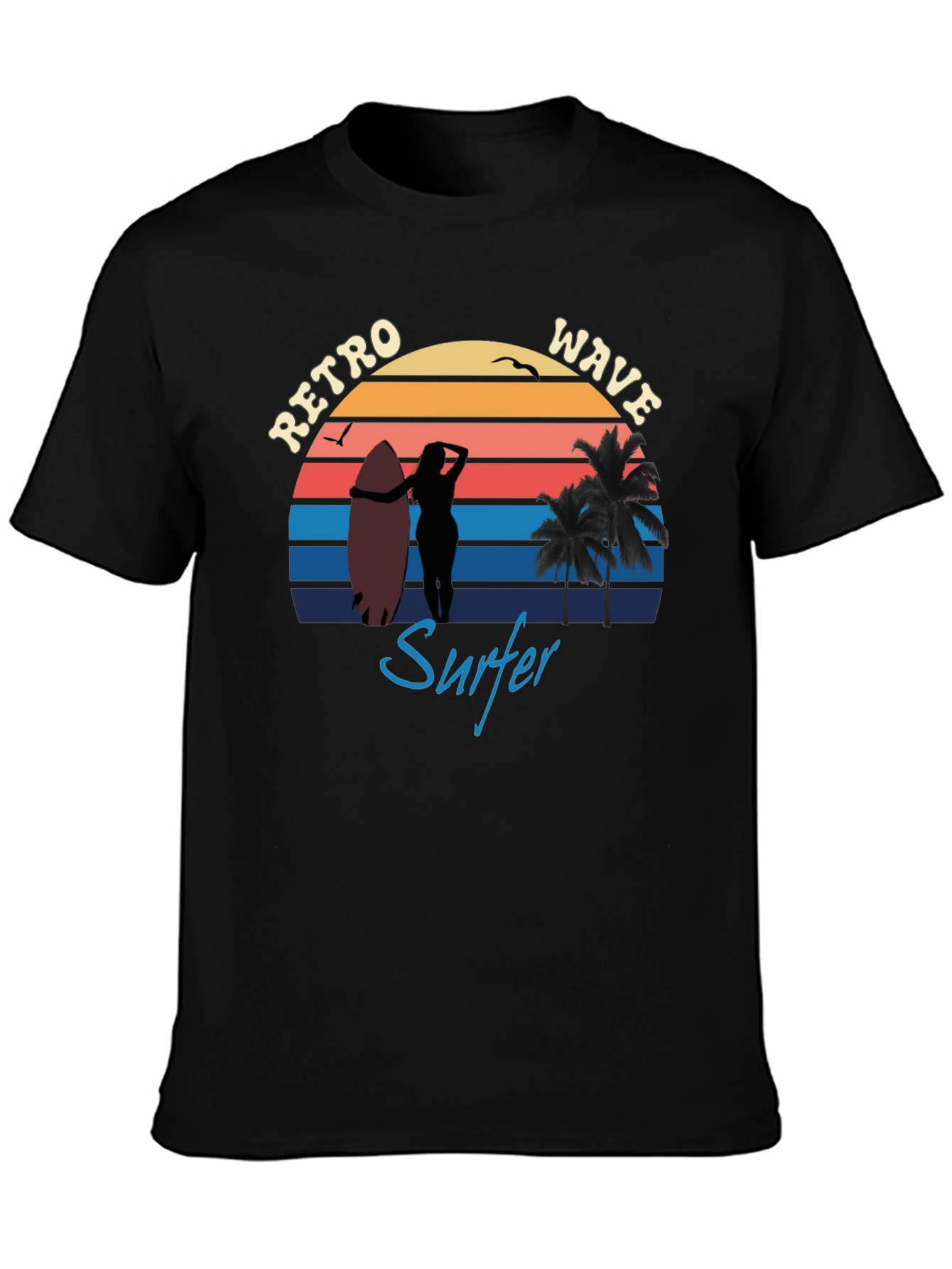 Black Retro Wave Surfer T-Shirt | Vintage Surf Design view 3