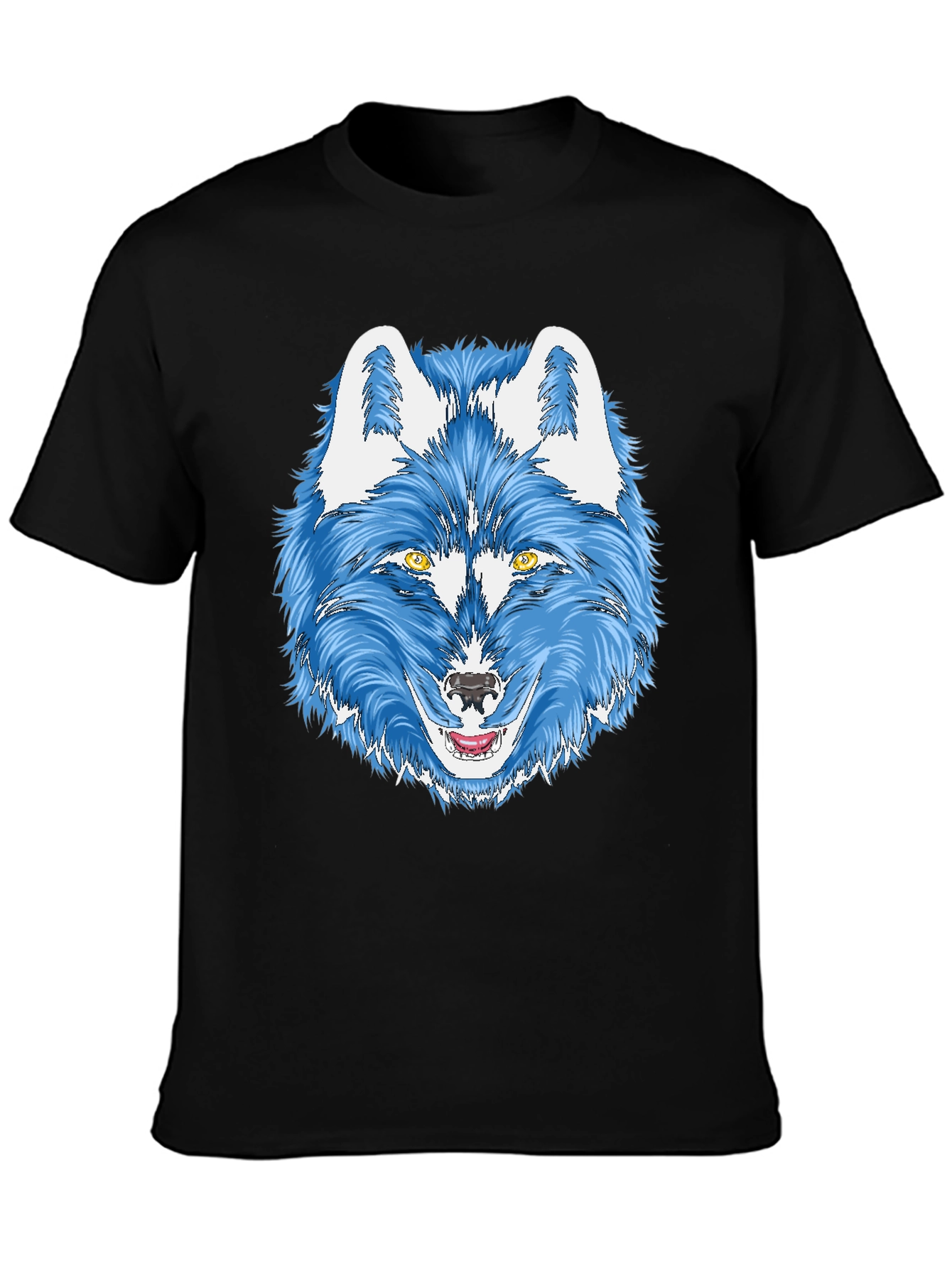 Black Blue Wolf Graphic Tee - Men's Black T-Shirt view 3