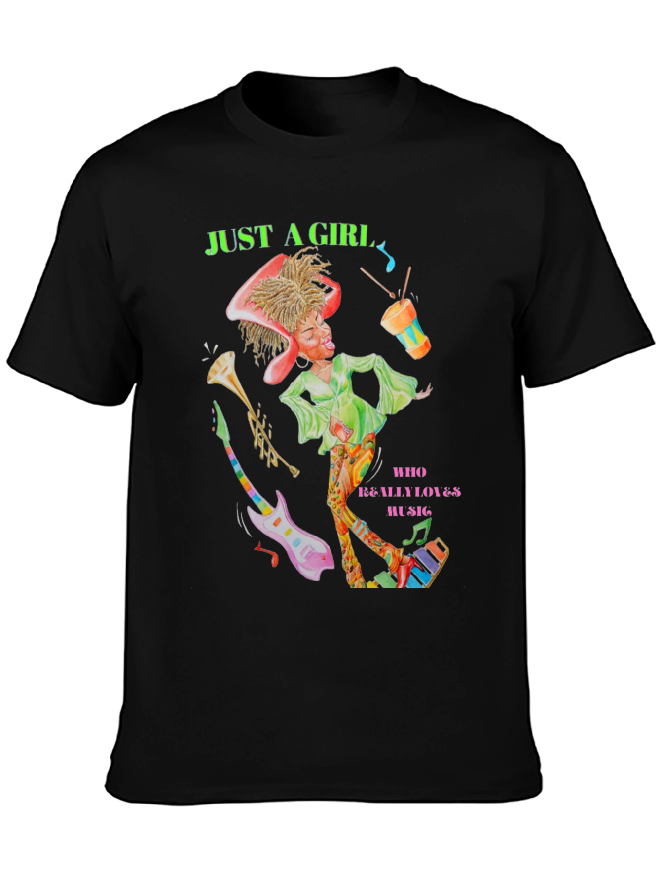 Black Just A Girl Who Loves Music T-Shirt view 3
