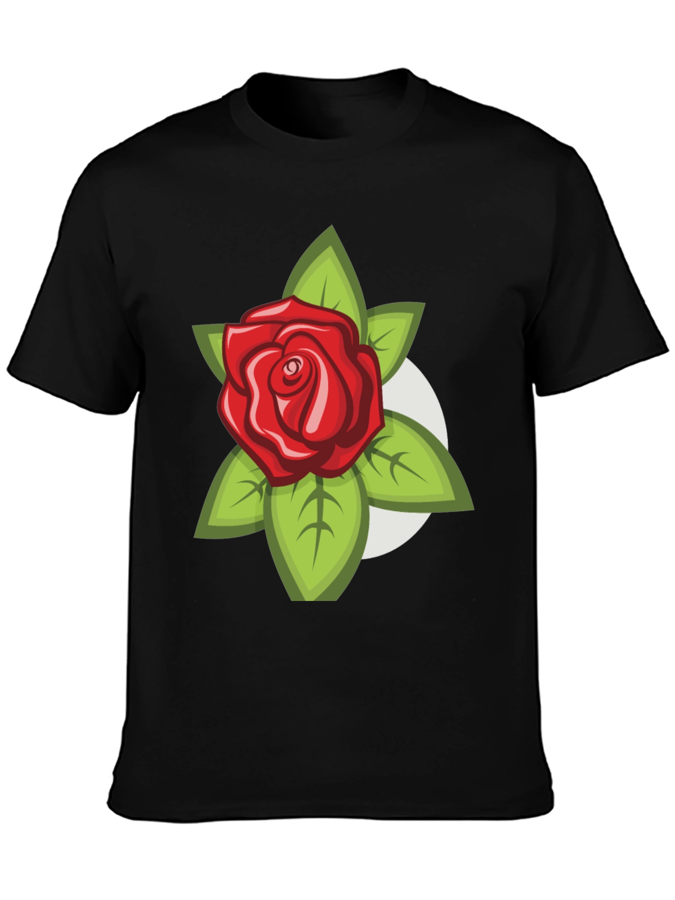 Black Men's Black T-Shirt with Rose Design view 3