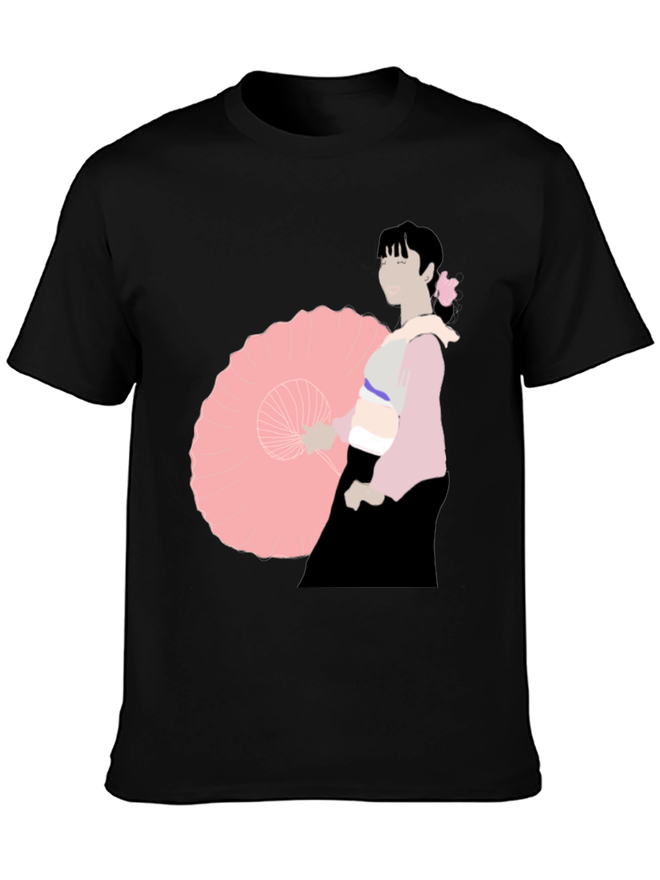 Black Black T-Shirt with Japanese Woman Illustration view 3