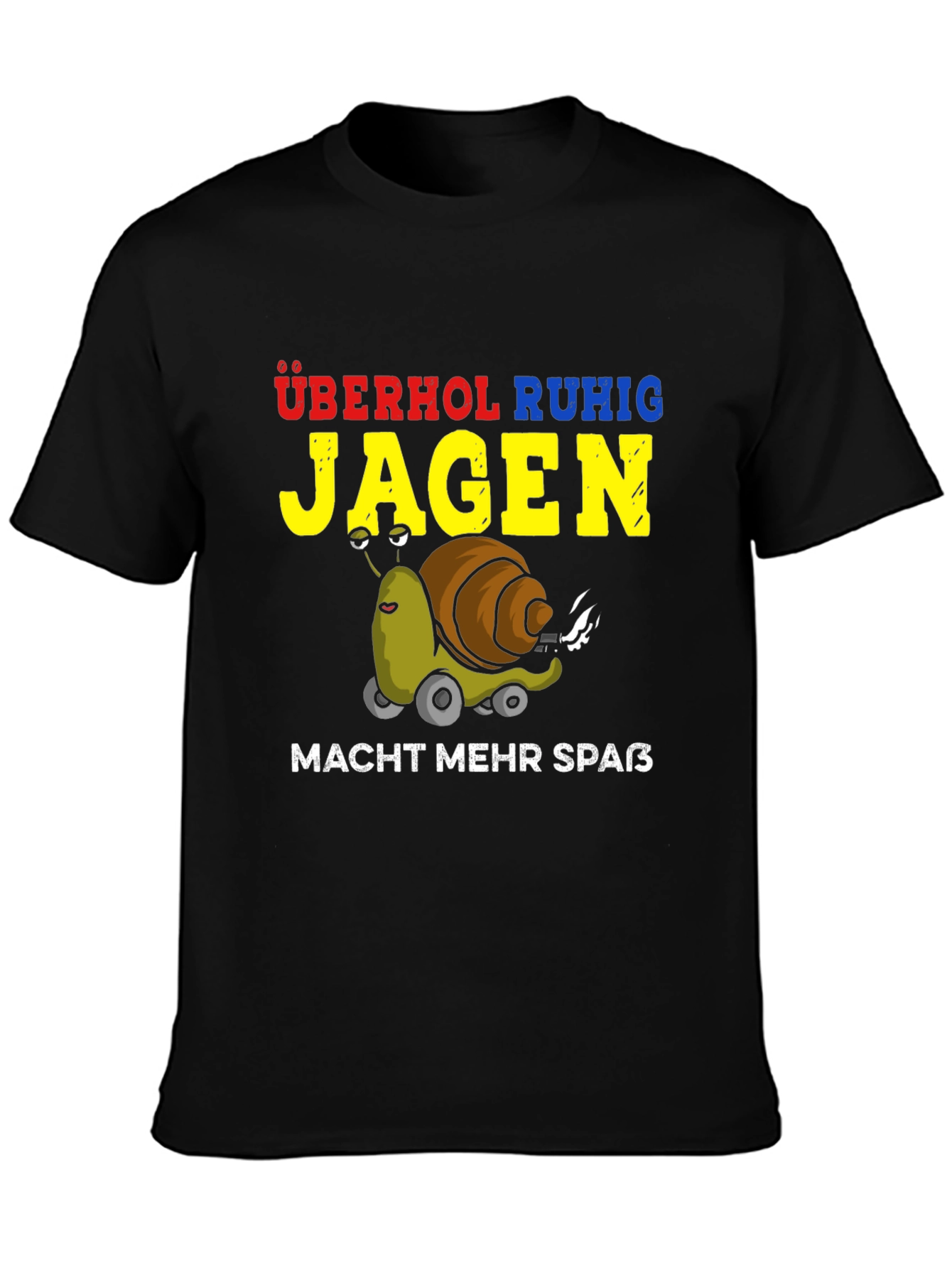 Black Funny Snail Racing T-Shirt - Overhol Ruhig Jagen view 3