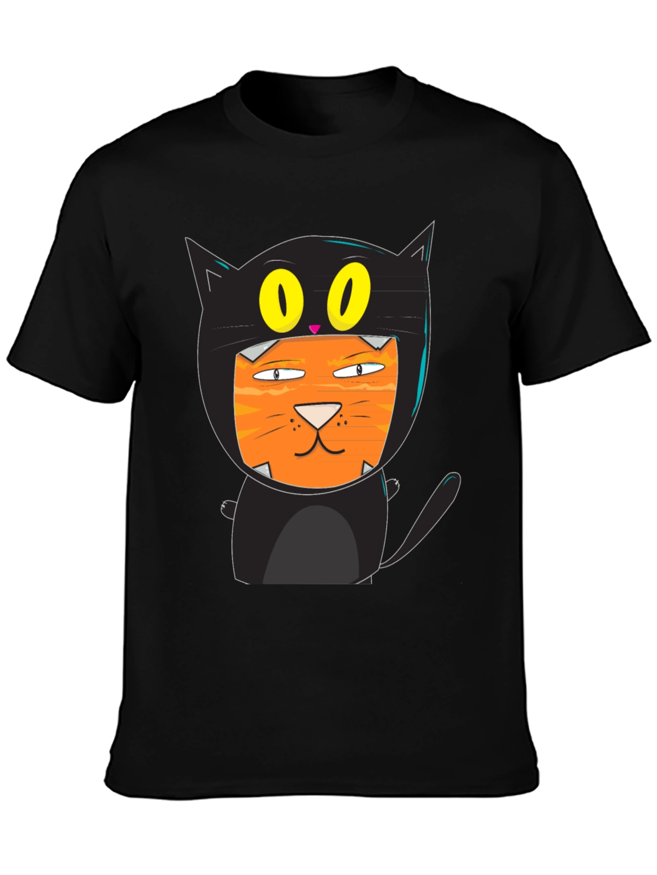 Black Funny Cat Costume T-Shirt Black Cotton view 3