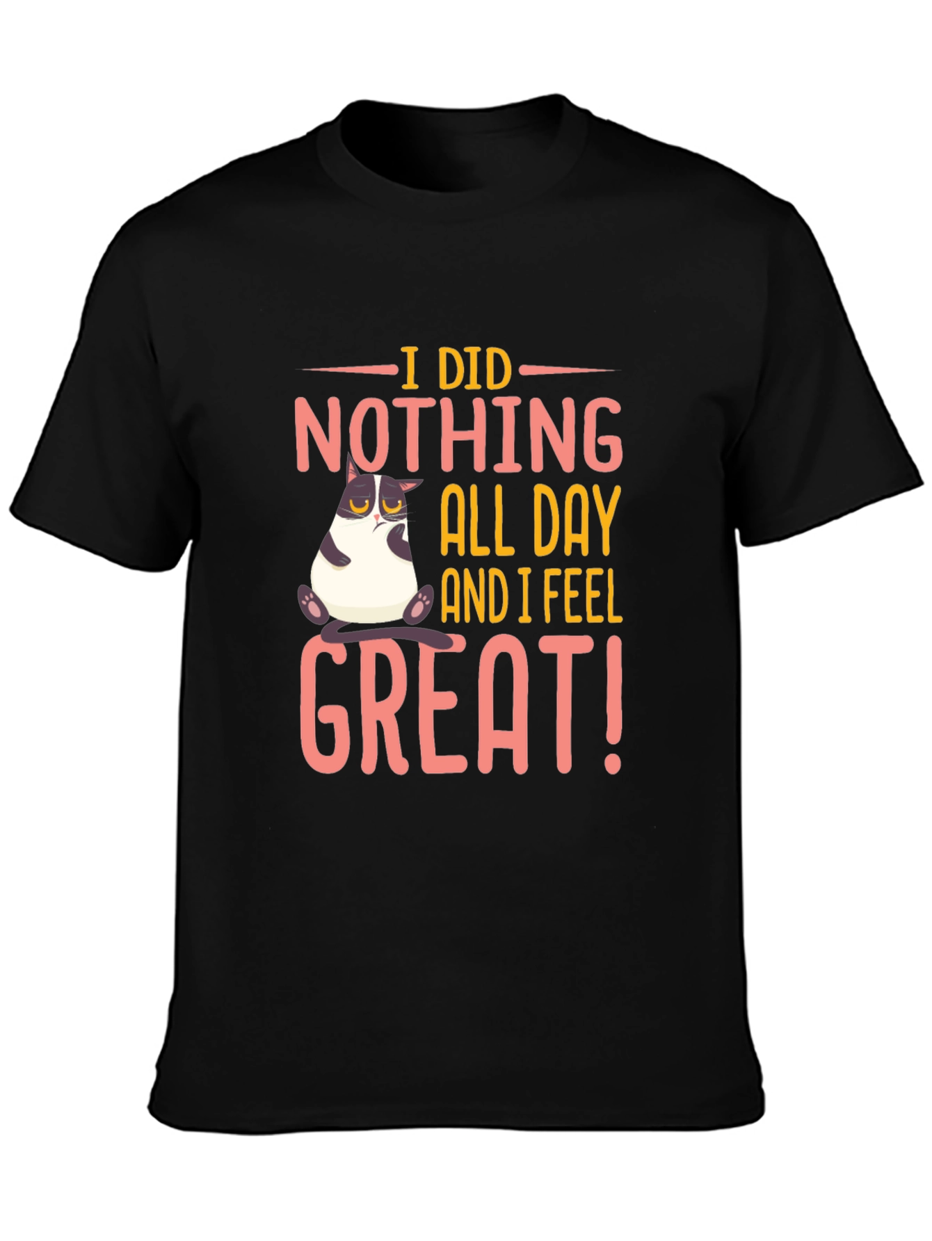Black Funny Cat "I Did Nothing" Black T-Shirt view 3