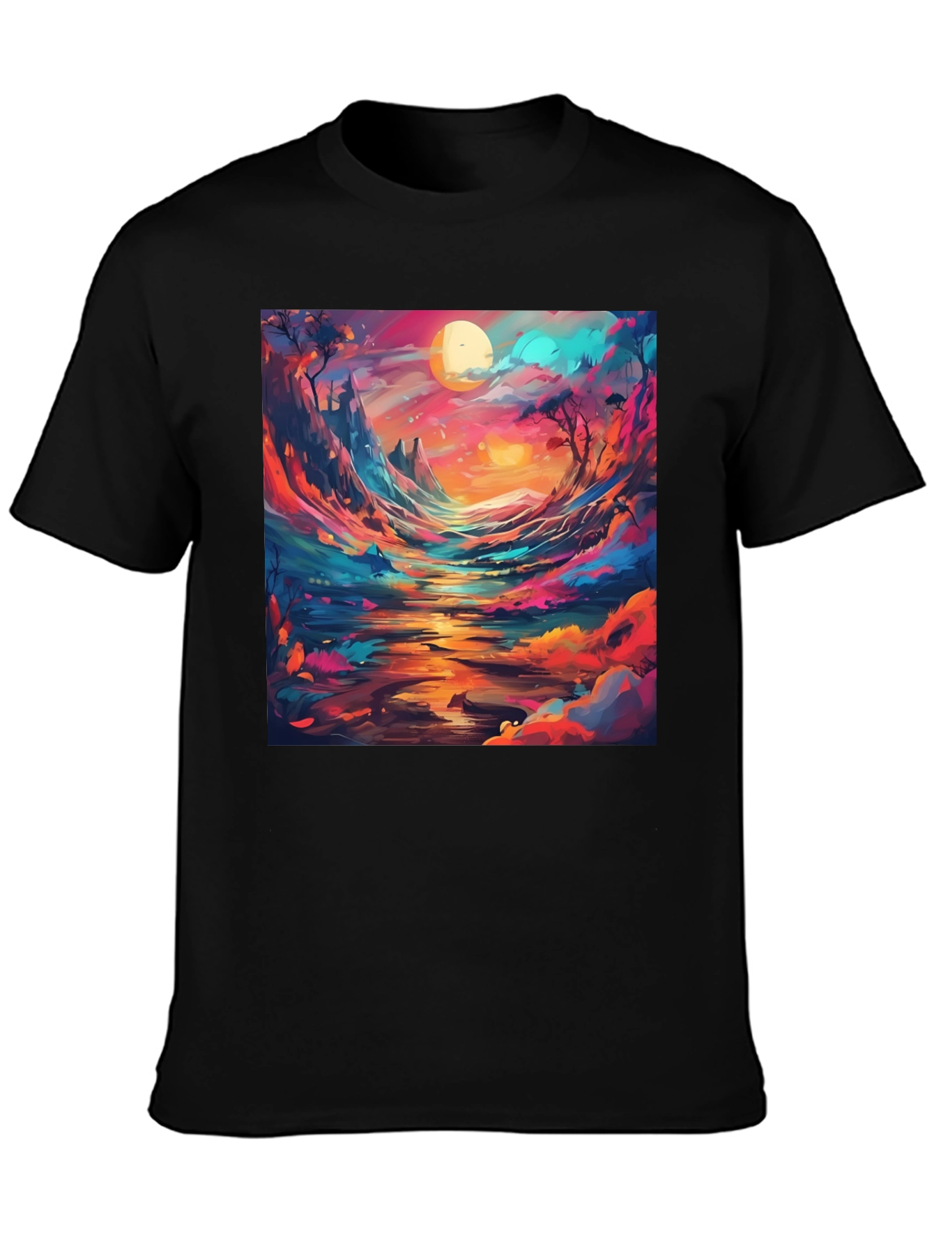 Black Artistic Landscape Graphic T-Shirt view 3