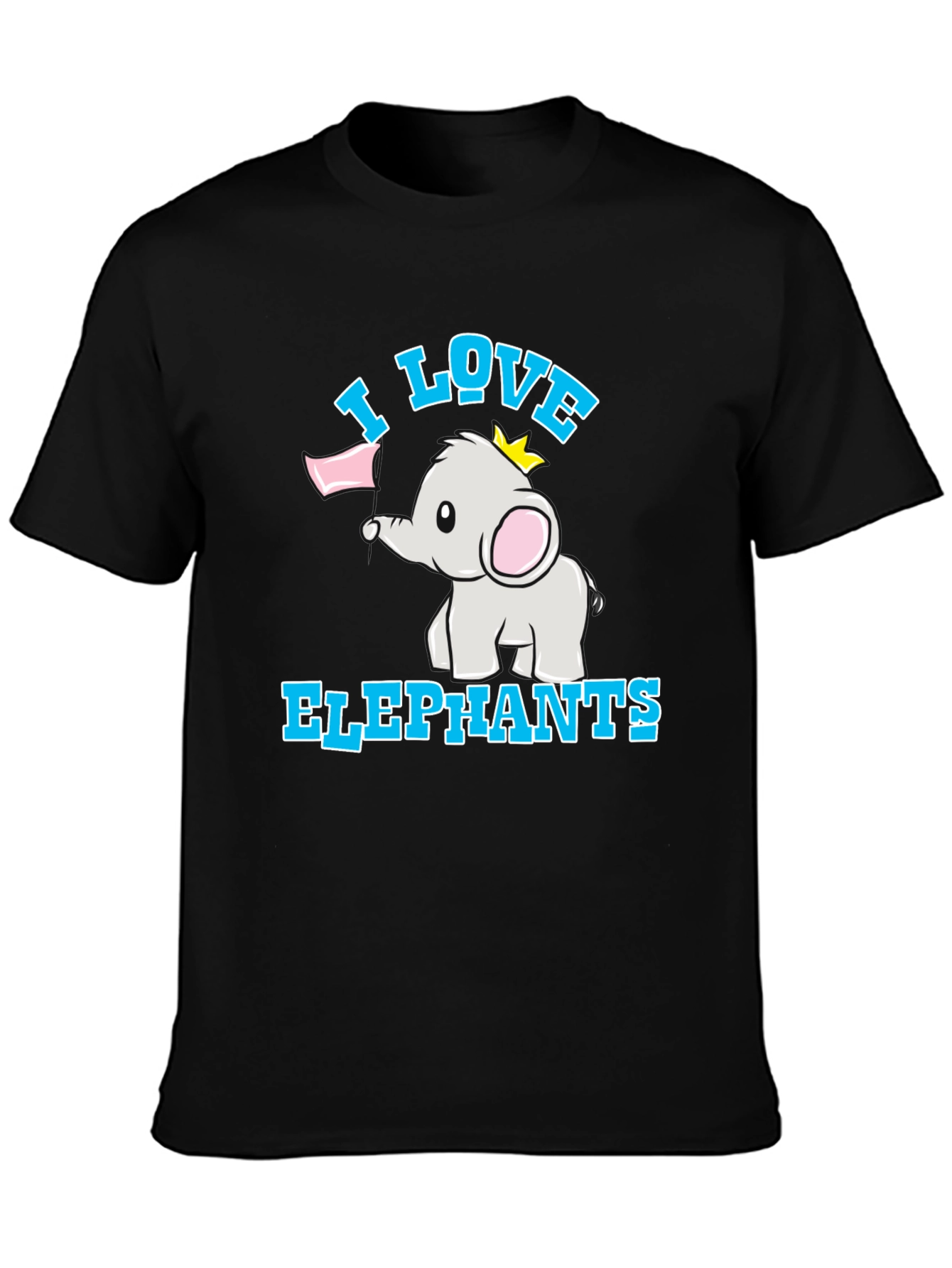 Black I Love Elephants Black T-Shirt view 3