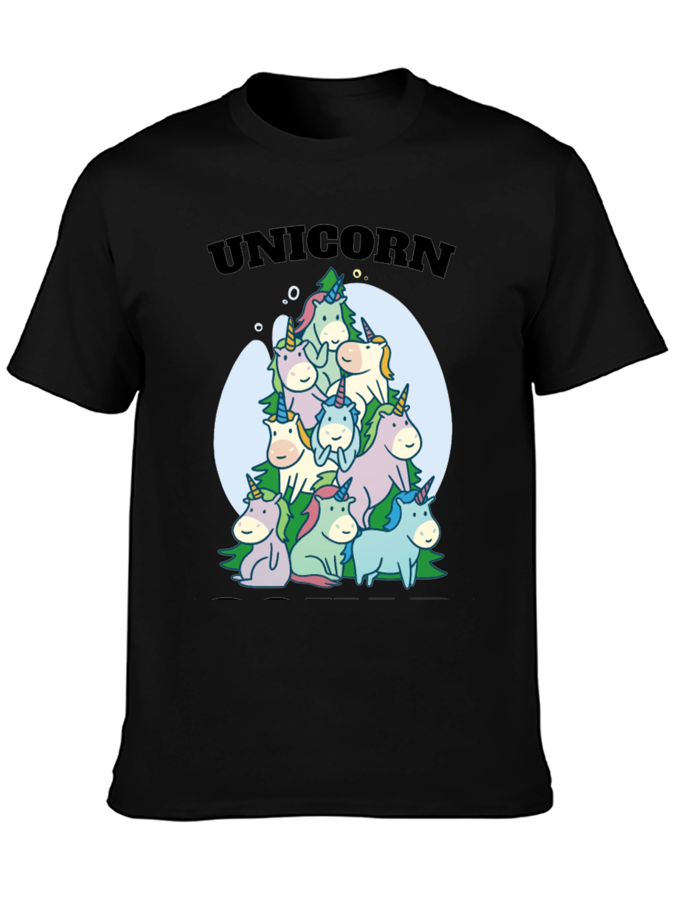 Black Unicorn Family Pile Black T-Shirt view 3