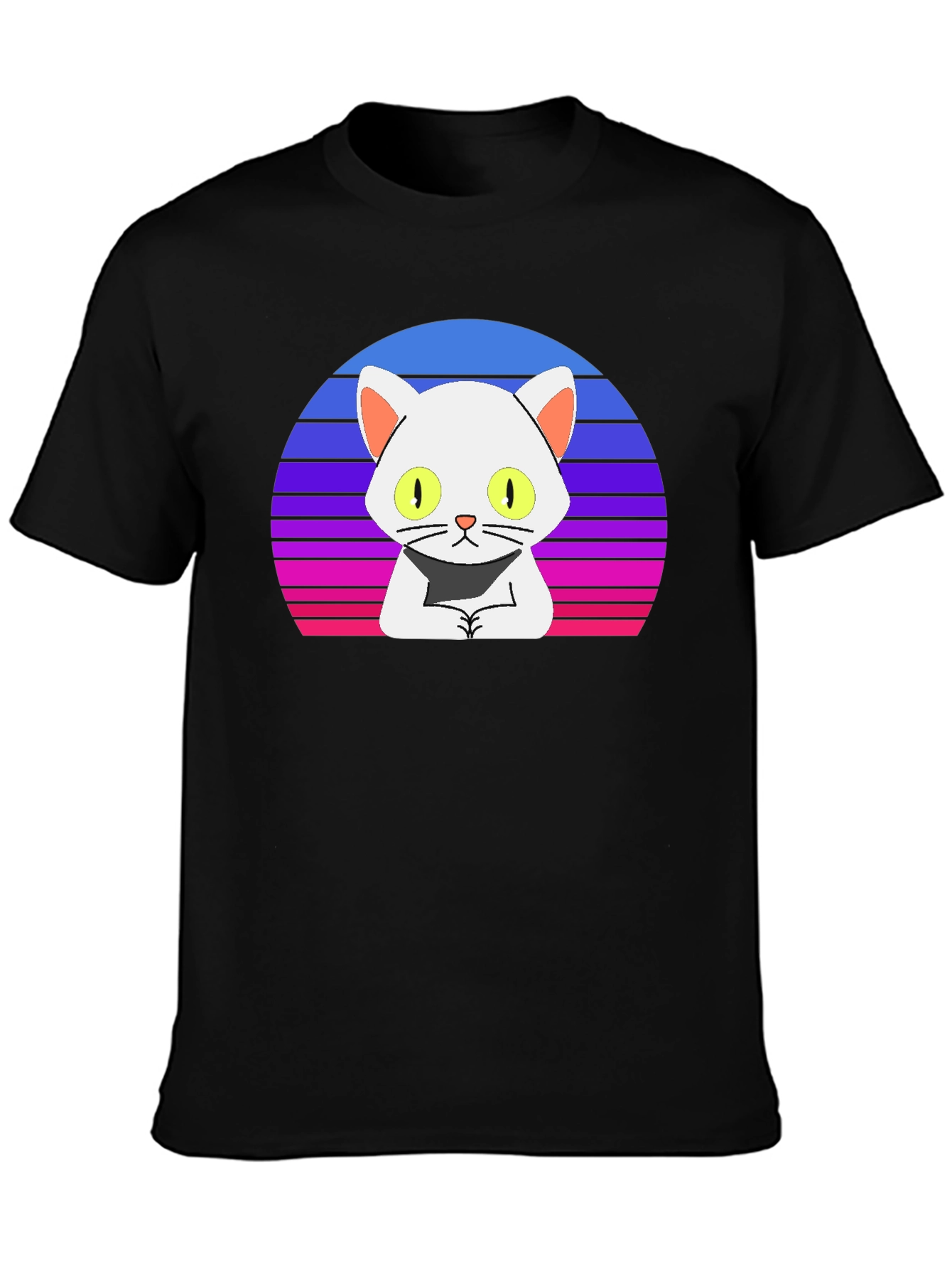 Black Retro Cat T-Shirt - Cool Cartoon Design view 3