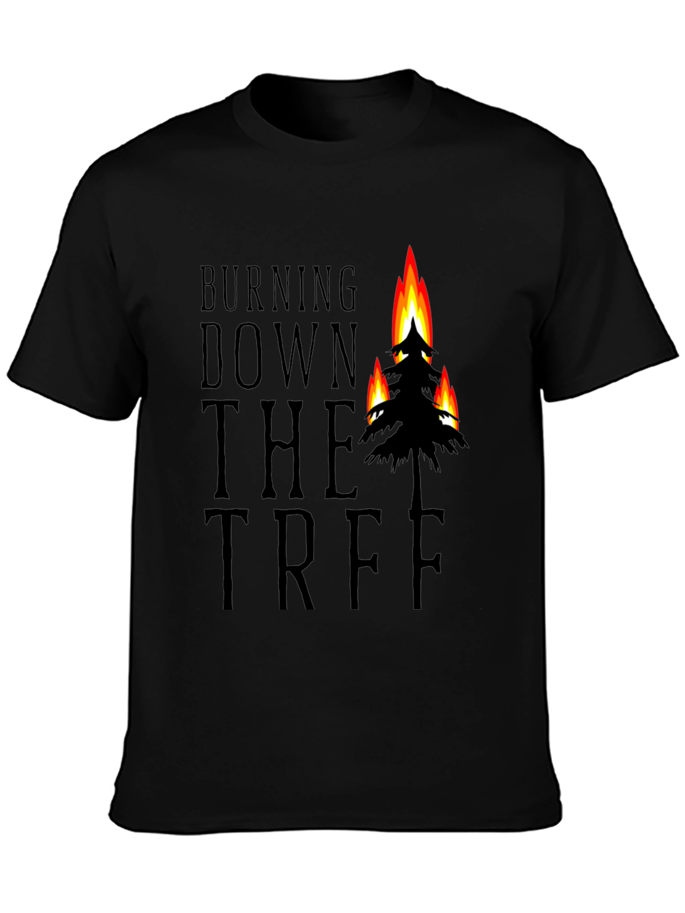 Black Burning Down the Tree Black Graphic T-Shirt view 3